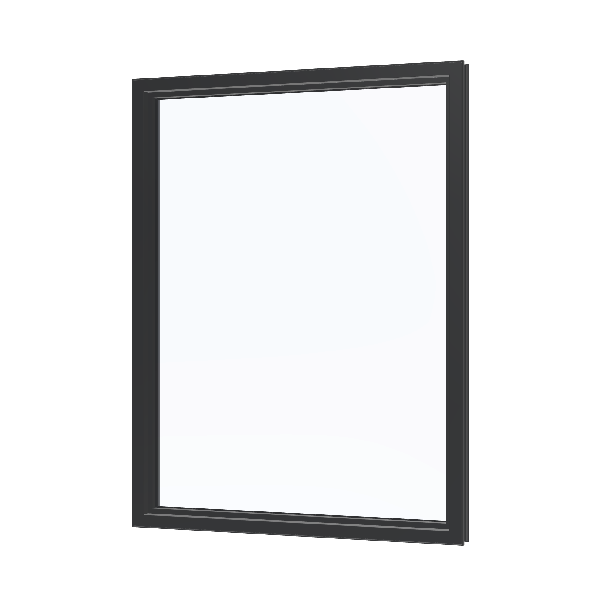 Angled interior view of the 36 × 48 inch picture window, black exterior / black interior, without nailing flange