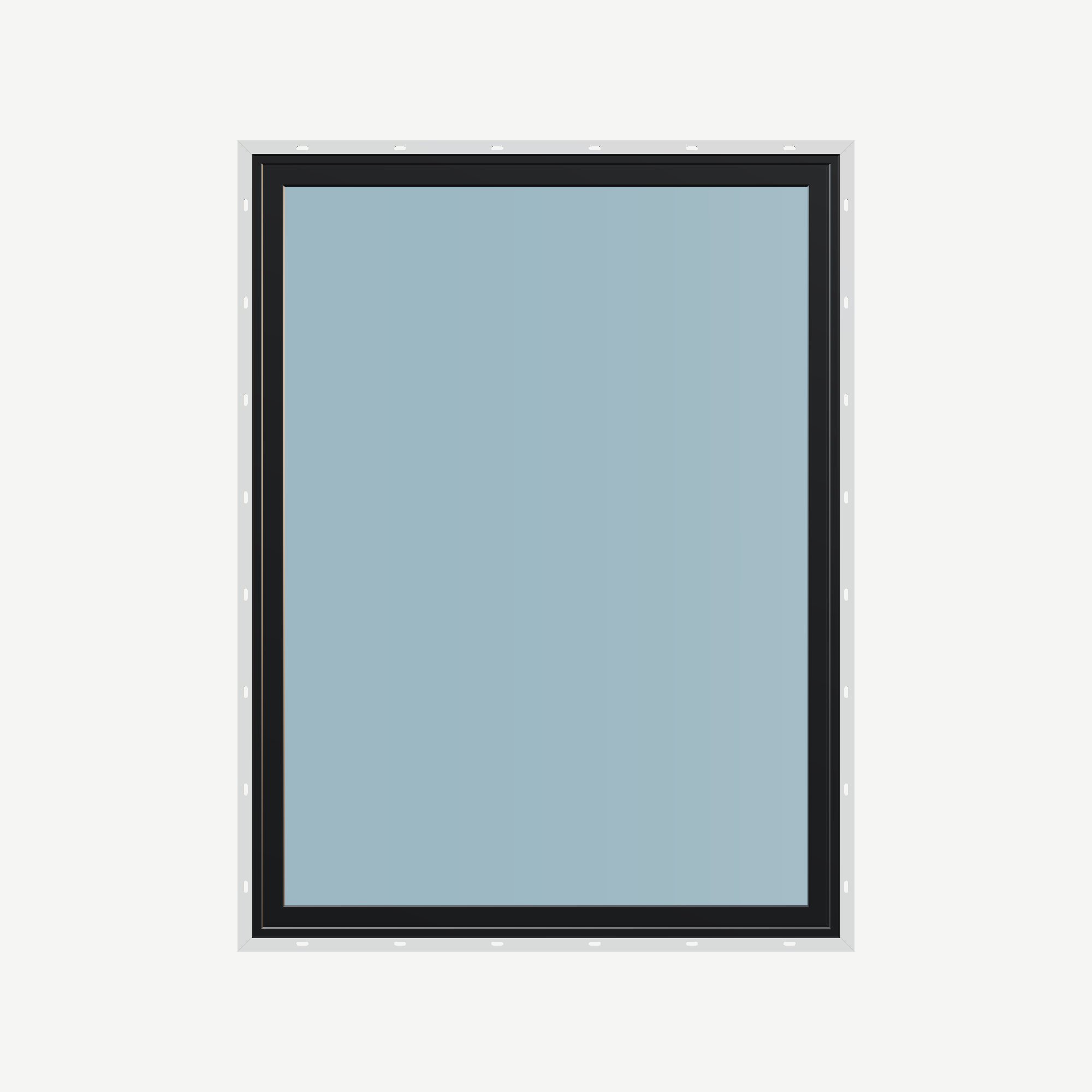 Straight exterior view of the 36 × 48 inch picture window, black exterior / white interior, with nailing flange