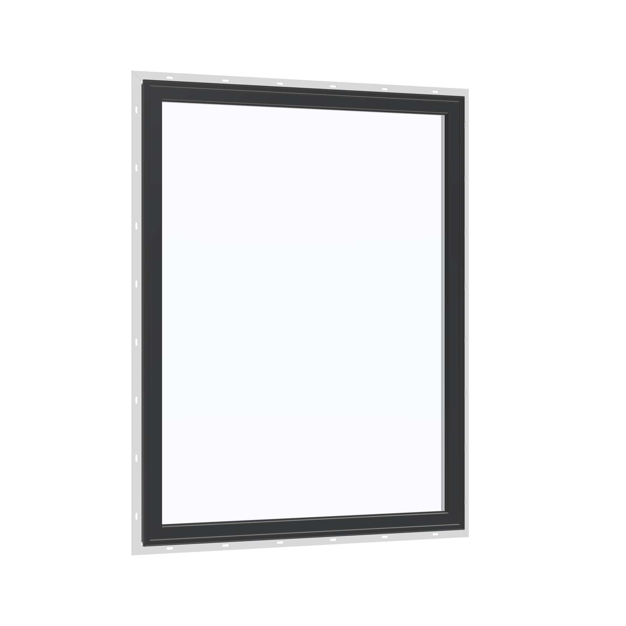 Opposite exterior angle of the 36 × 48 inch picture window, black exterior / white interior, with nailing flange