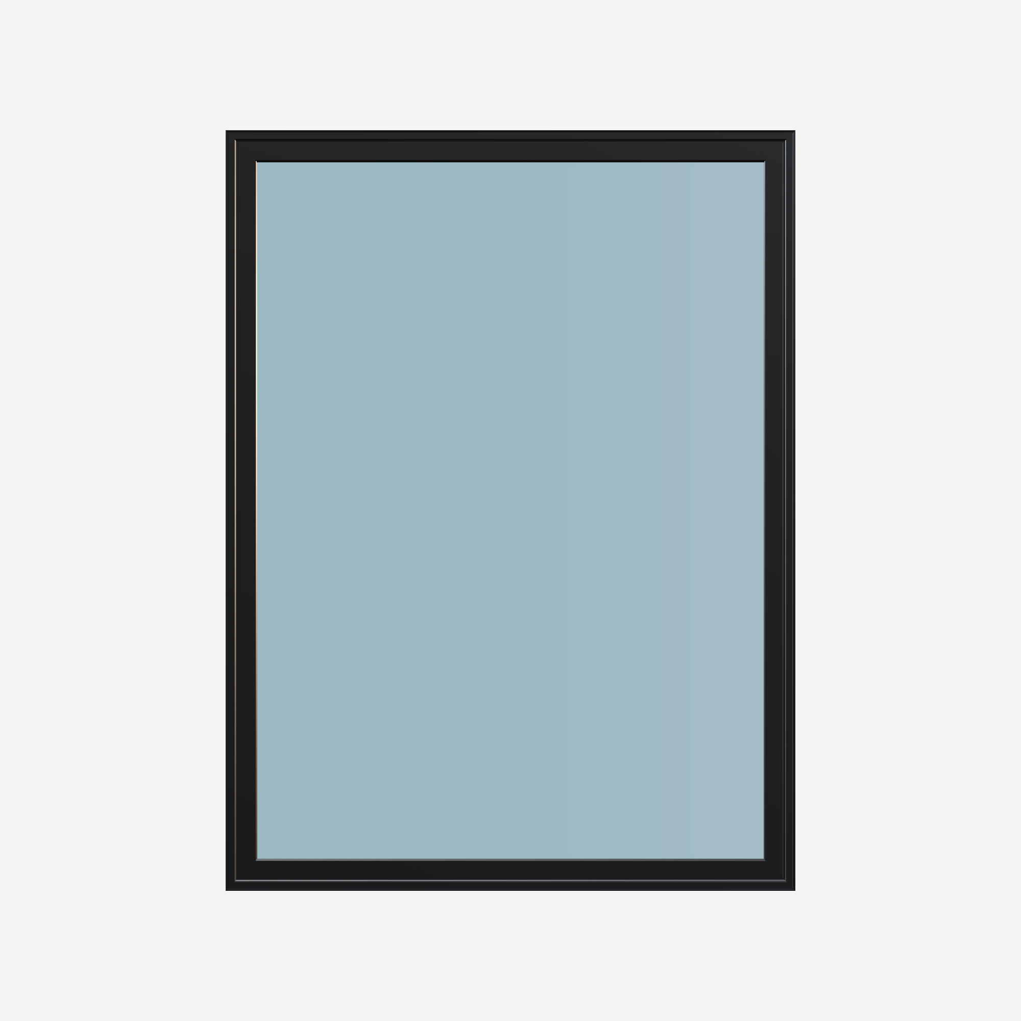 Straight exterior view of the 36 × 48 inch picture window, black exterior / white interior, without nailing flange