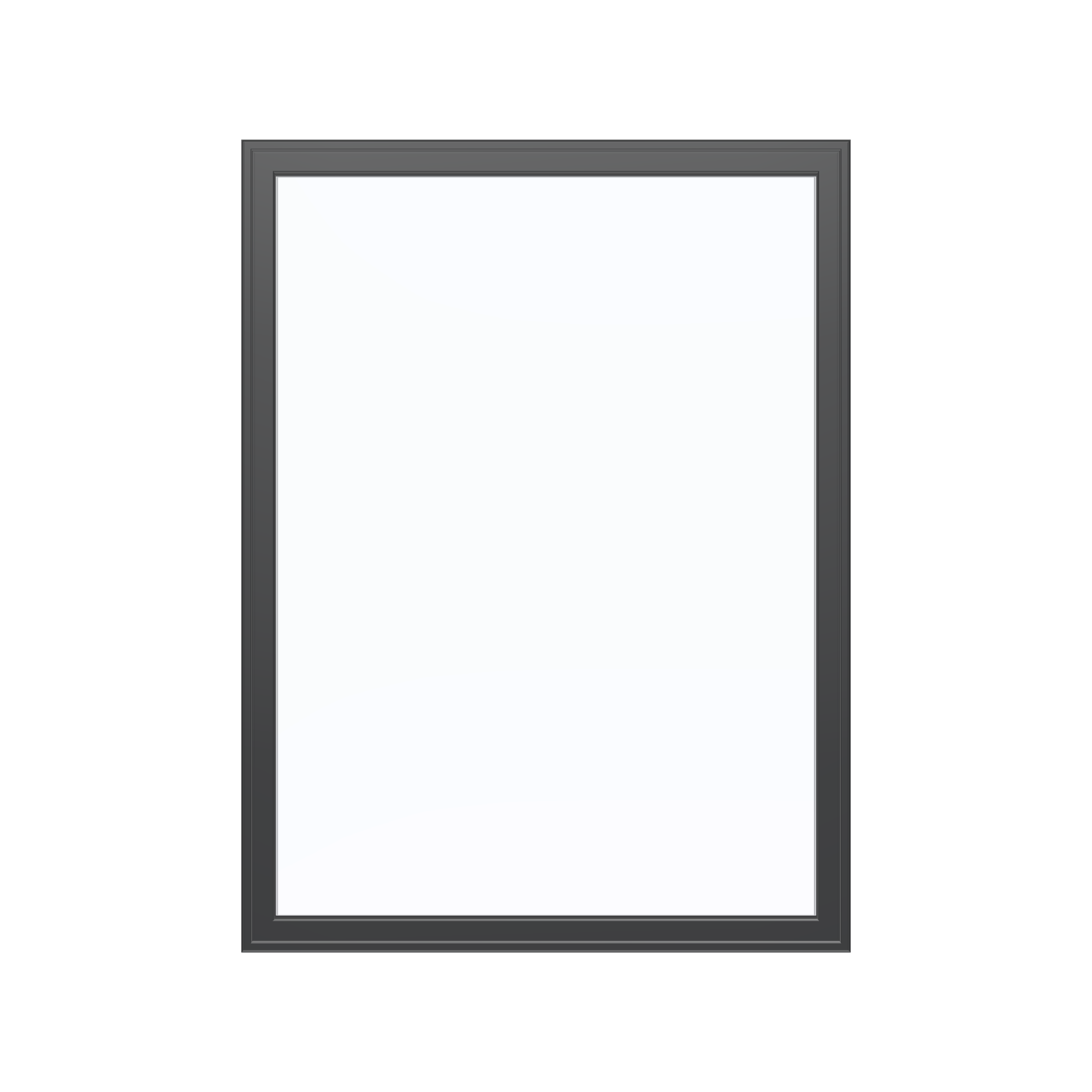 Straight exterior view of the 36 × 48 inch picture window, black exterior / white interior, without nailing flange