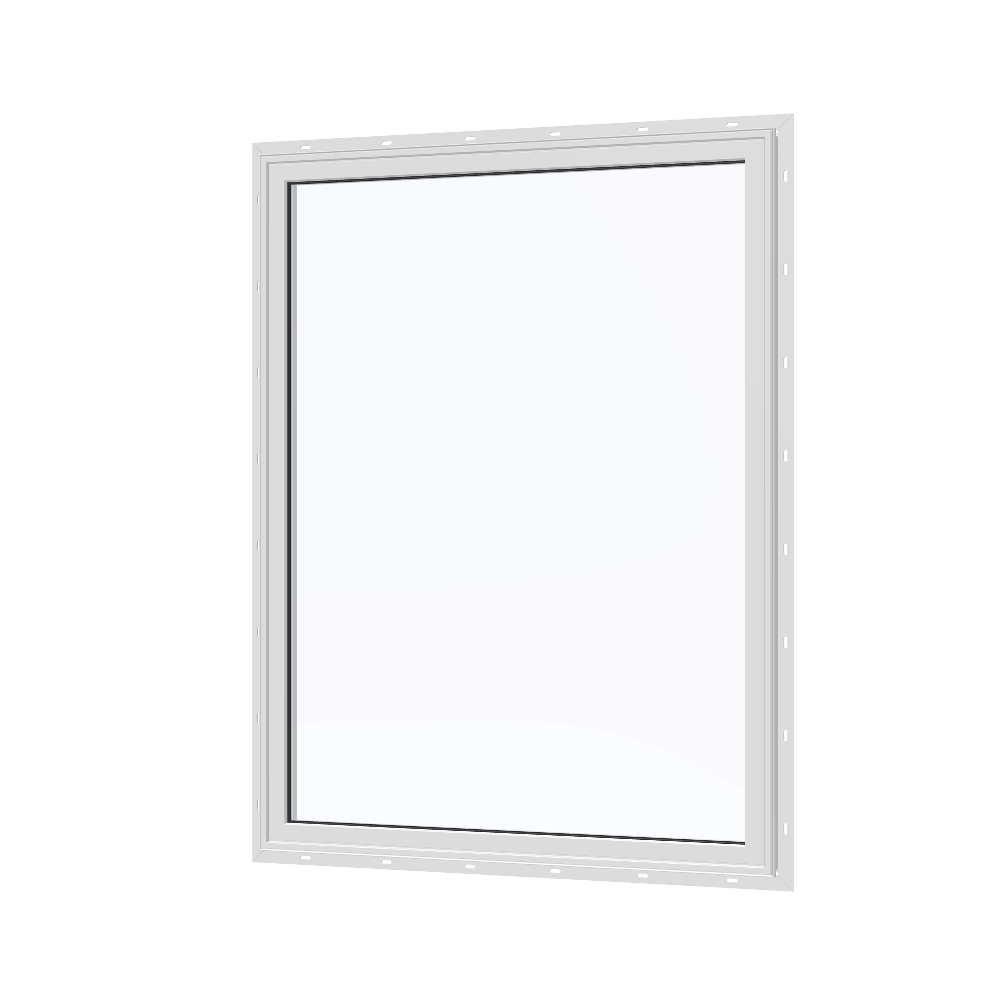 Angled exterior view of the 36 × 48 inch picture window, white exterior / white interior, with nailing flange