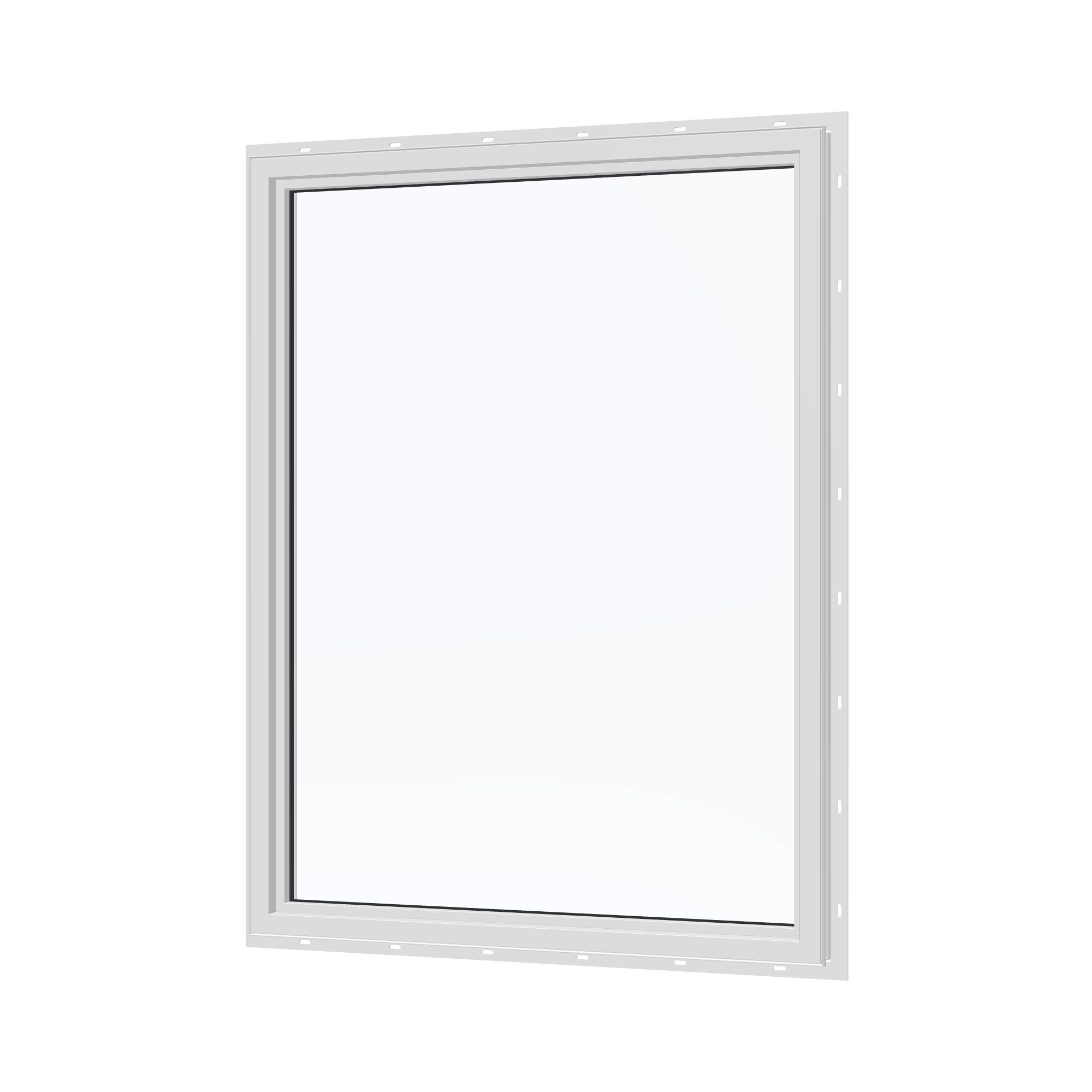 Angled interior view of the 36 × 48 inch picture window, white exterior / white interior, with nailing flange