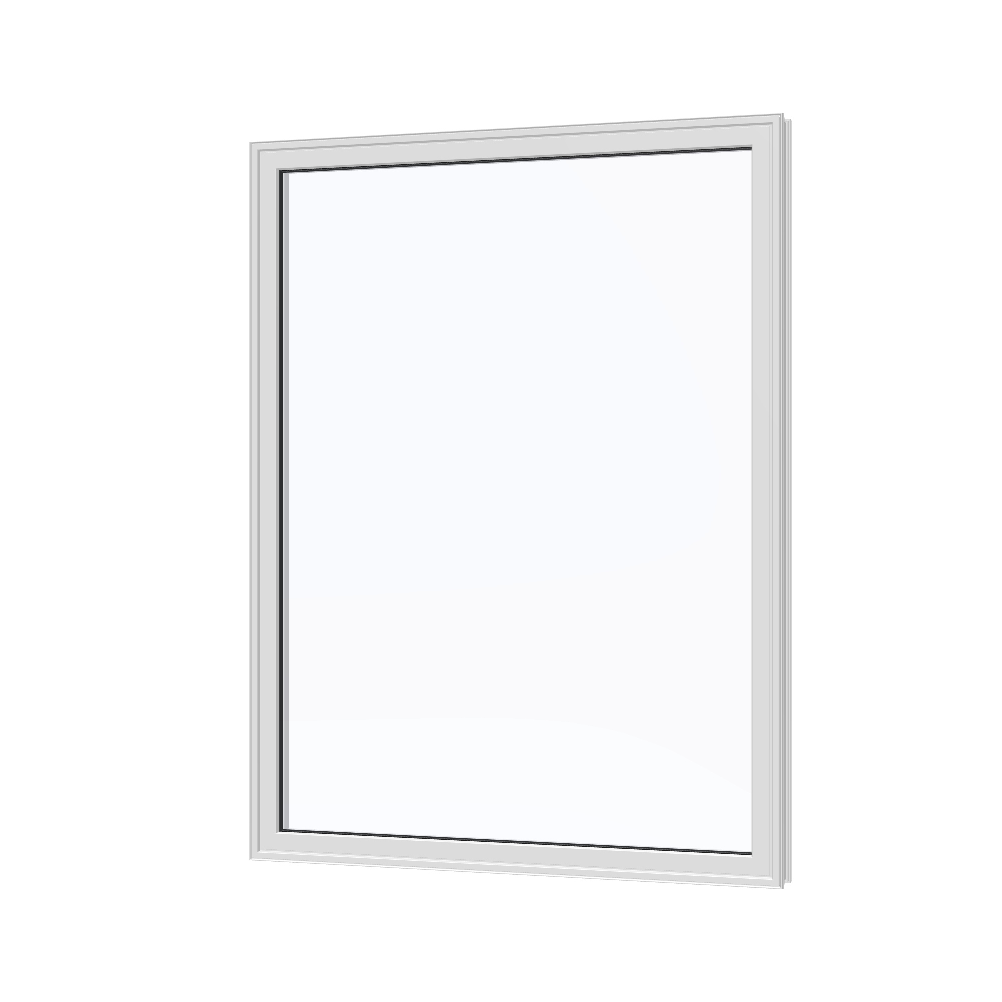 Angled exterior view of the 36 × 48 inch picture window, white exterior / white interior, without nailing flange