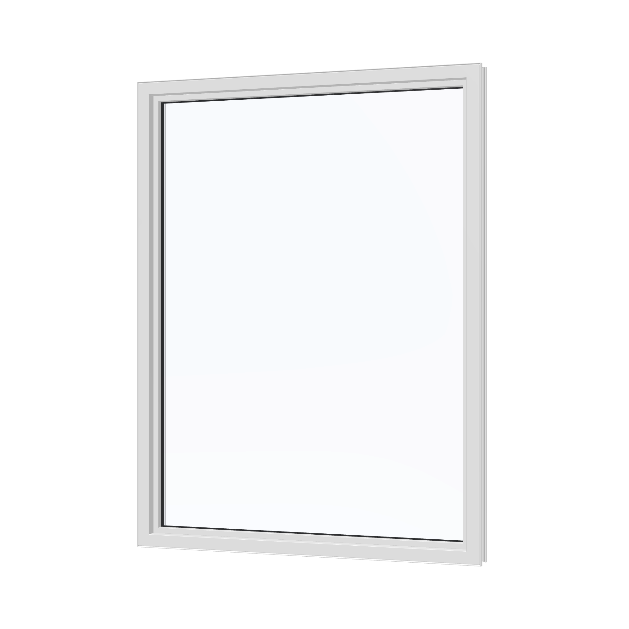 Angled interior view of the 36 × 48 inch picture window, white exterior / white interior, without nailing flange