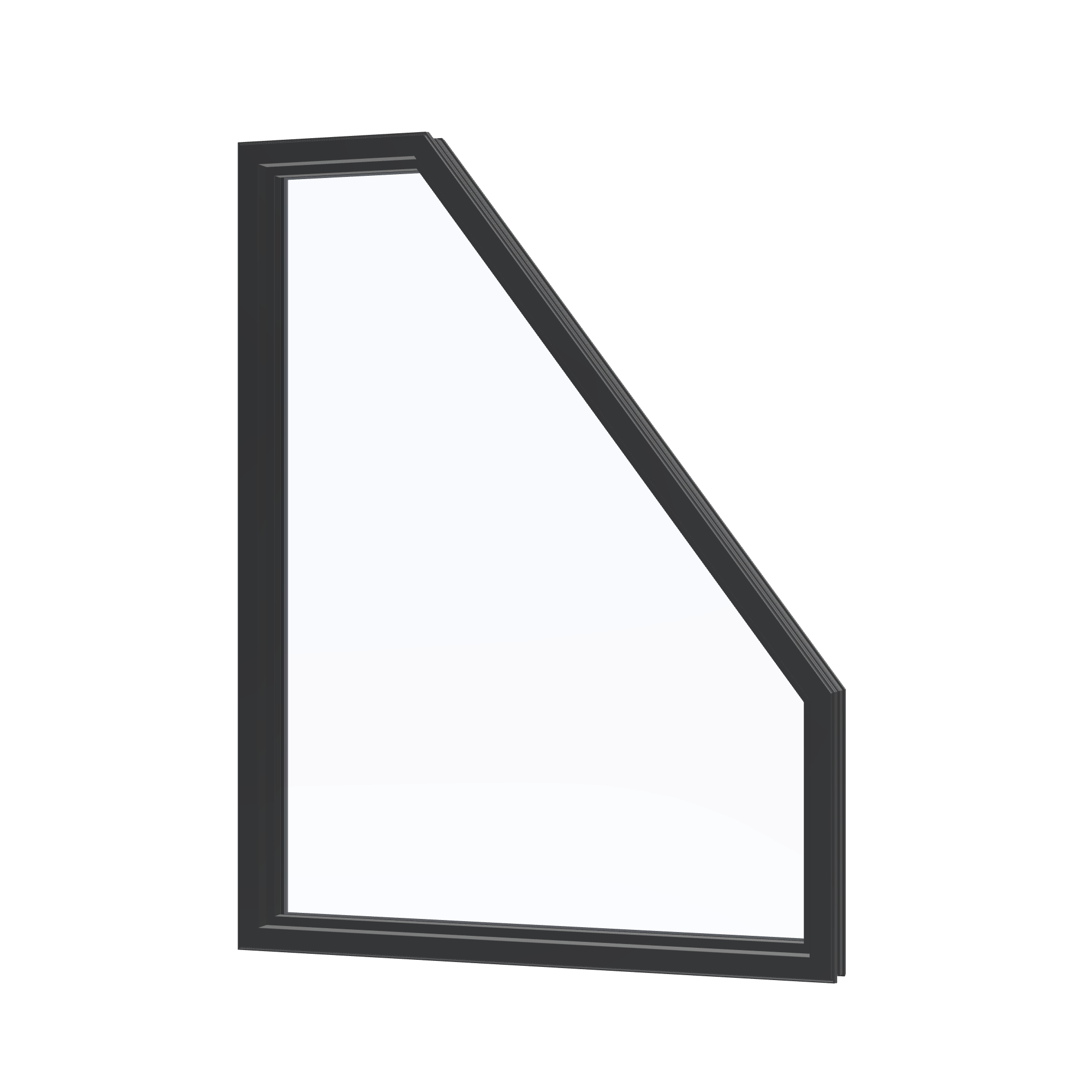 Angled interior view of the 36 × 48 inch polygon (left), black exterior / black interior, without nailing flange