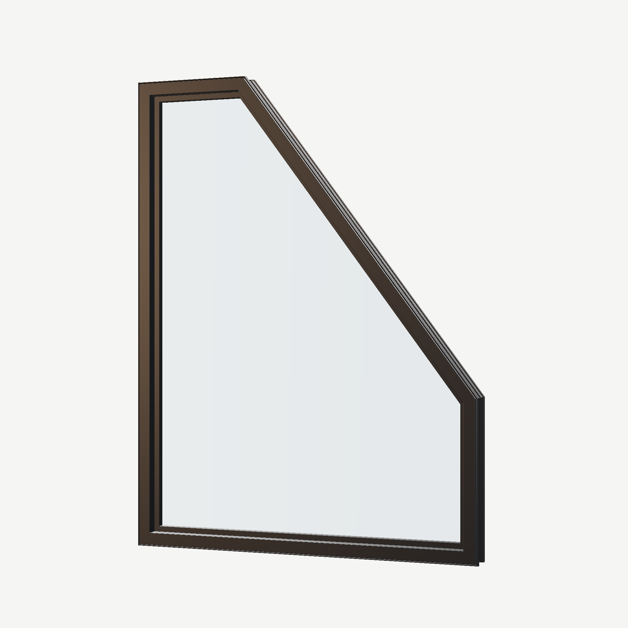 Angled interior view of the 36 × 48 inch polygon (left), black exterior / black interior, without nailing flange