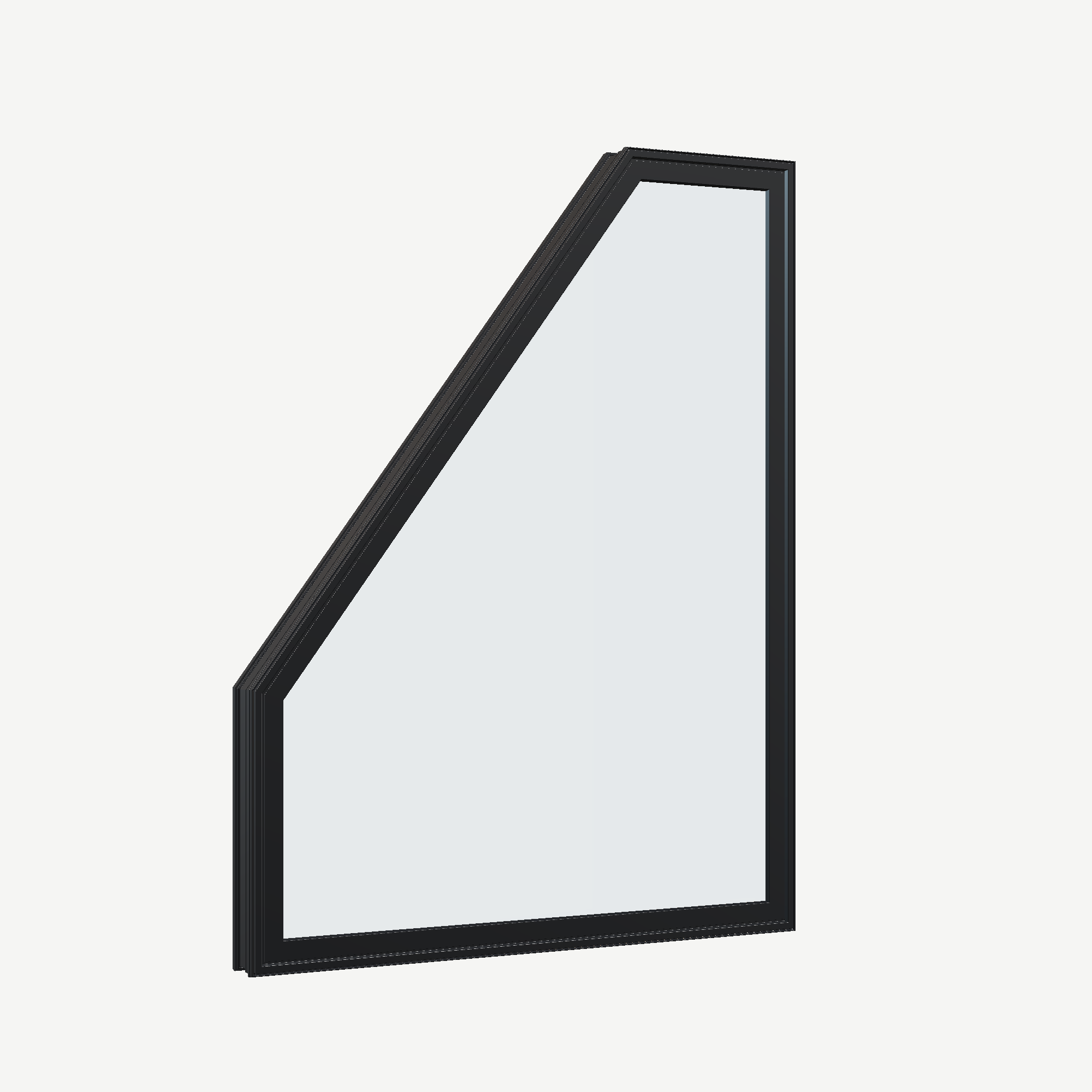 Opposite exterior angle of the 36 × 48 inch polygon (left), black exterior / black interior, without nailing flange