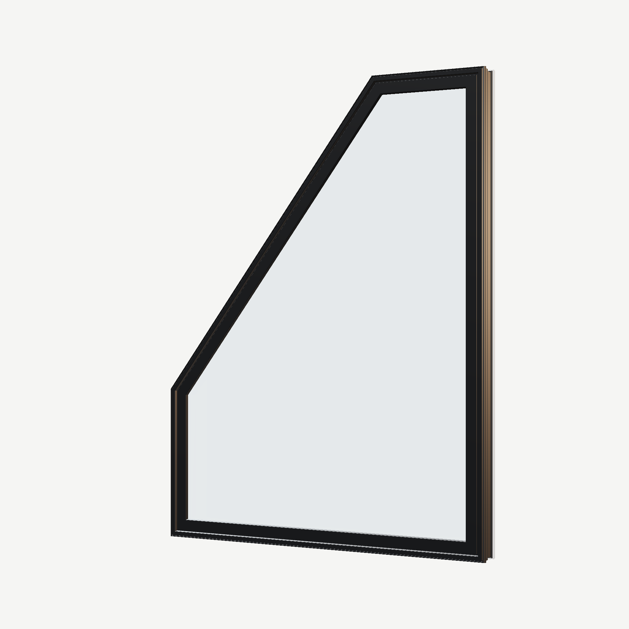 Angled exterior view of the 36 × 48 inch polygon (left), black exterior / white interior, without nailing flange