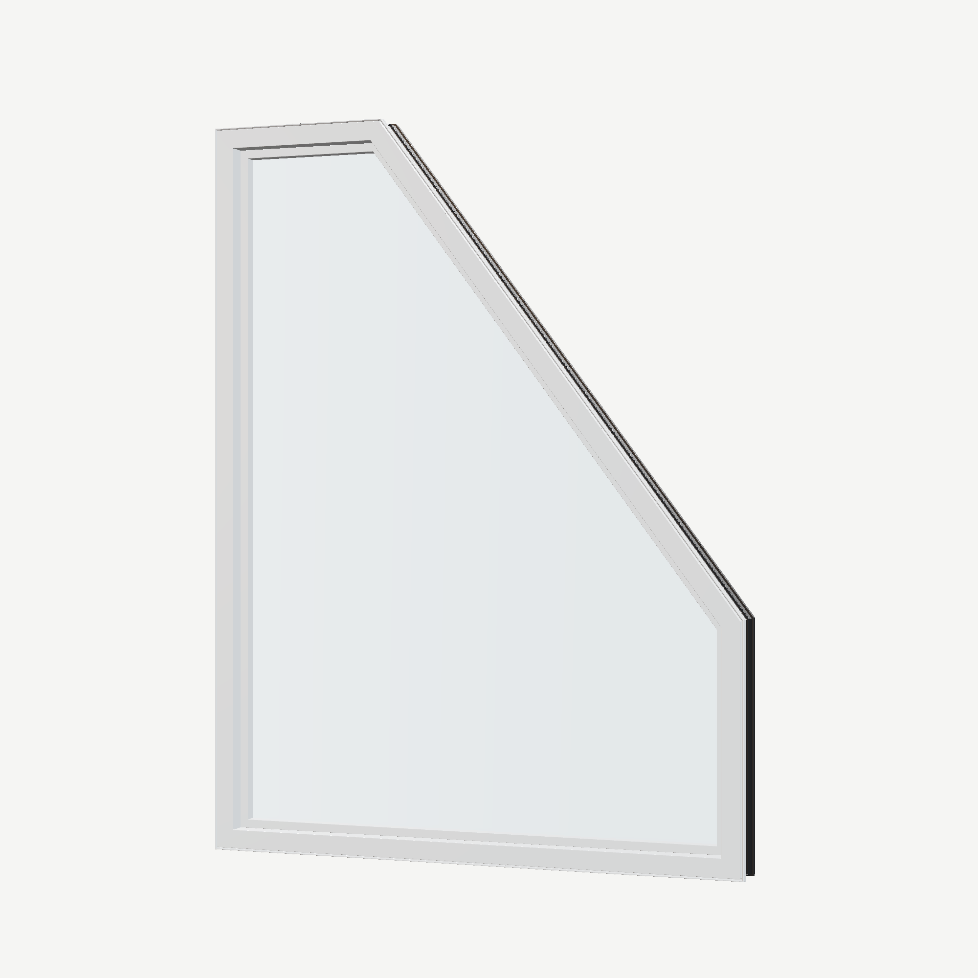 Angled interior view of the 36 × 48 inch polygon (left), black exterior / white interior, without nailing flange
