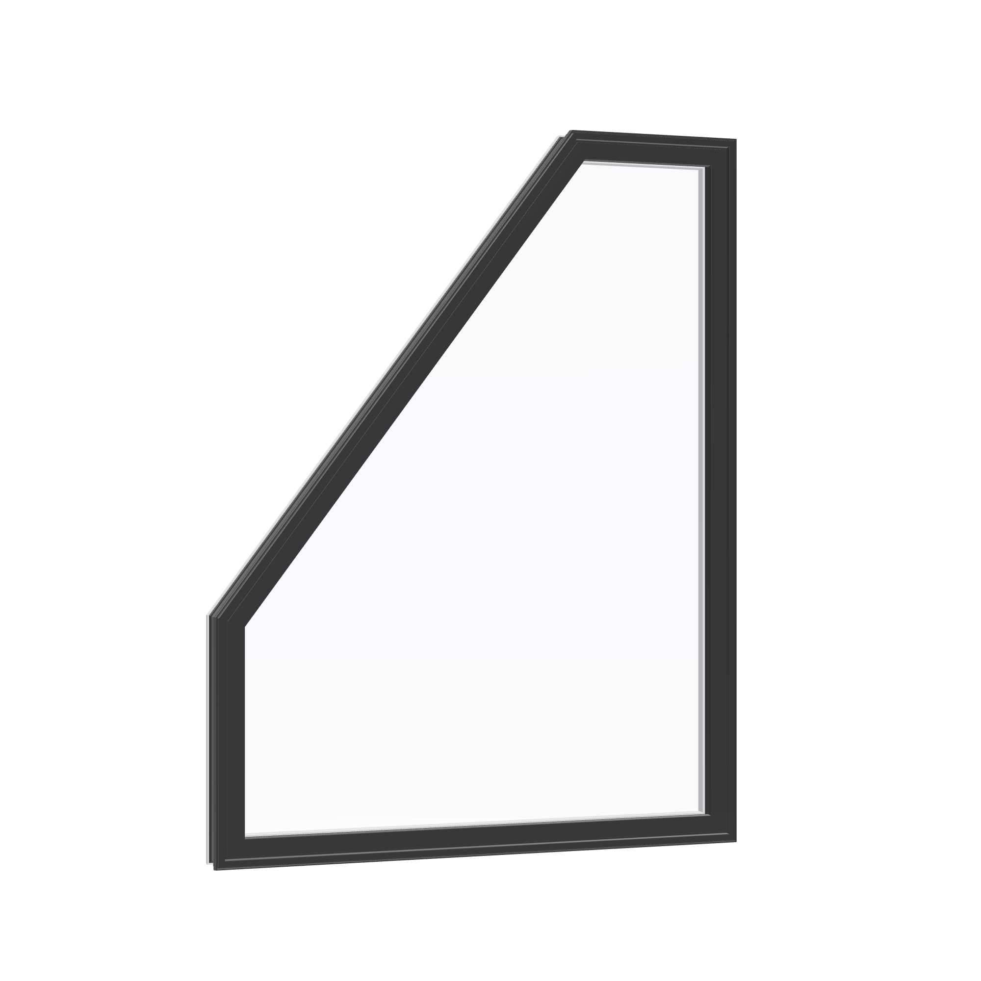 Opposite exterior angle of the 36 × 48 inch polygon (left), black exterior / white interior, without nailing flange
