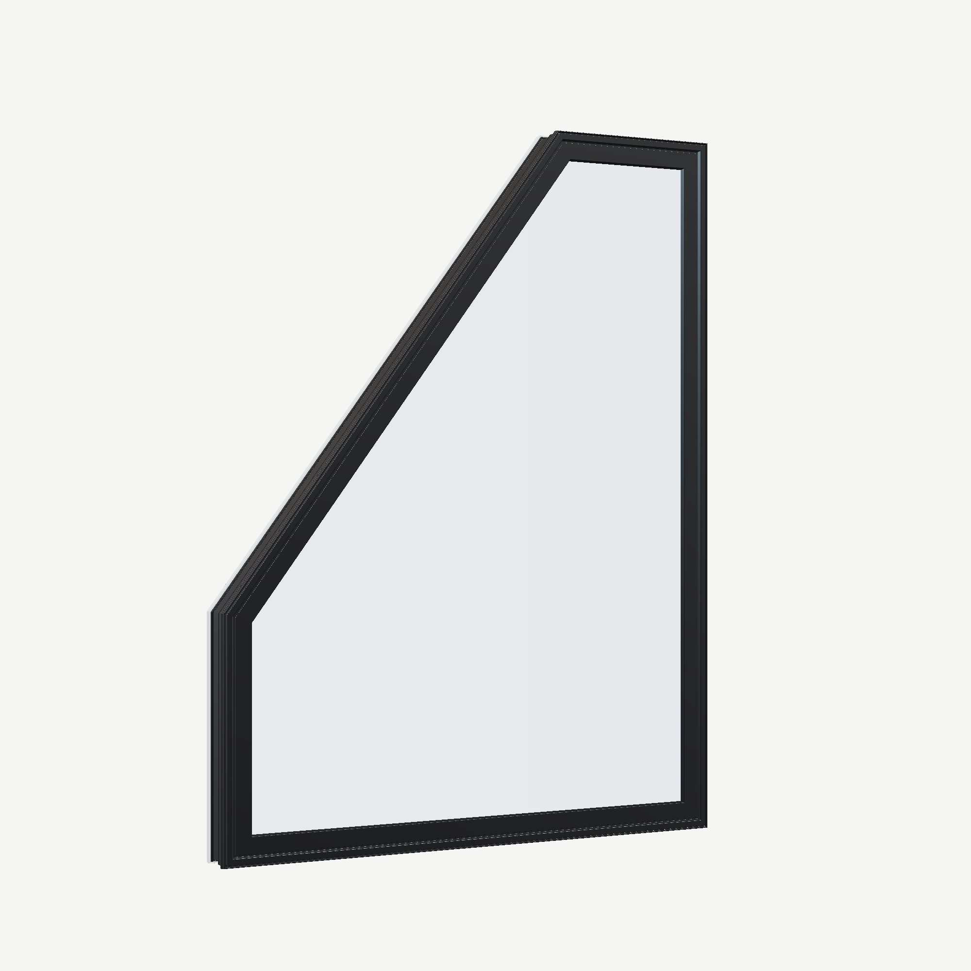 Opposite exterior angle of the 36 × 48 inch polygon (left), black exterior / white interior, without nailing flange