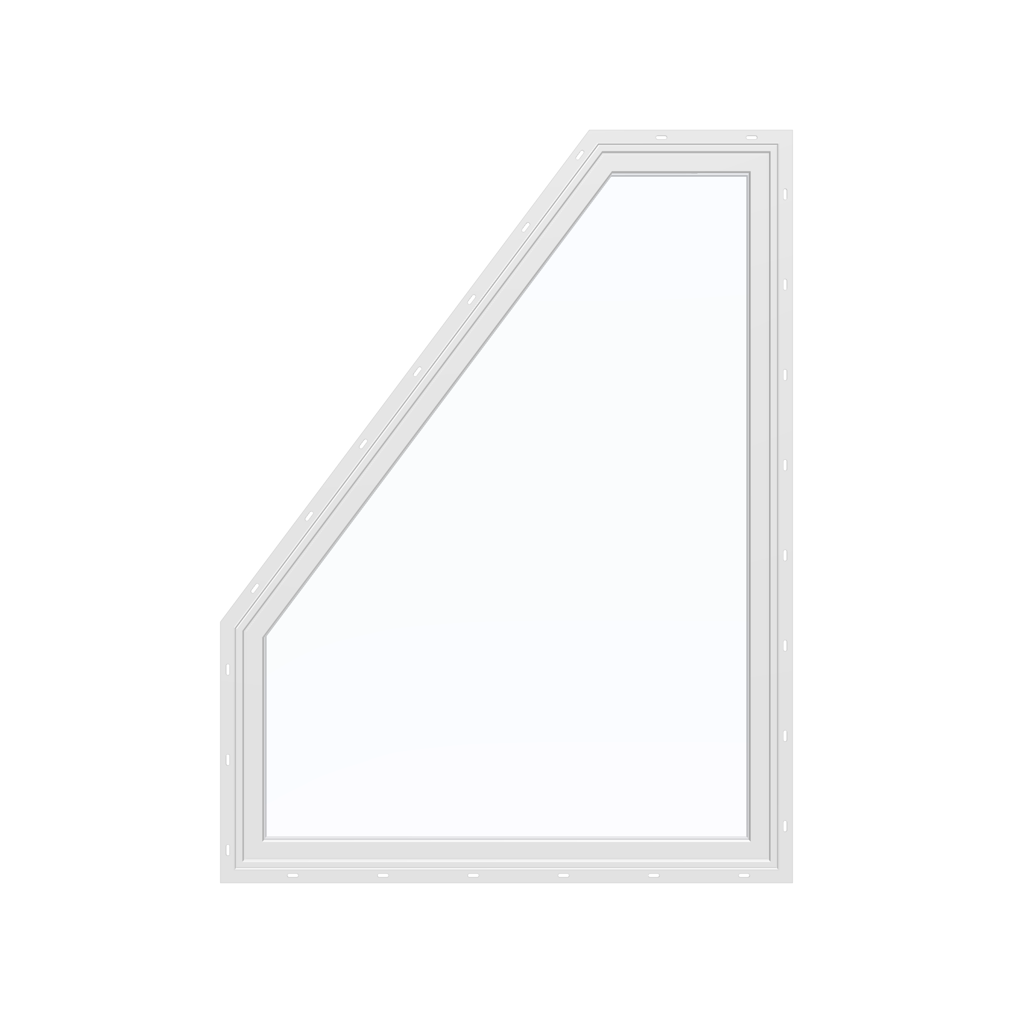 Straight exterior view of the 36 × 48 inch polygon (left), white exterior / white interior, with nailing flange