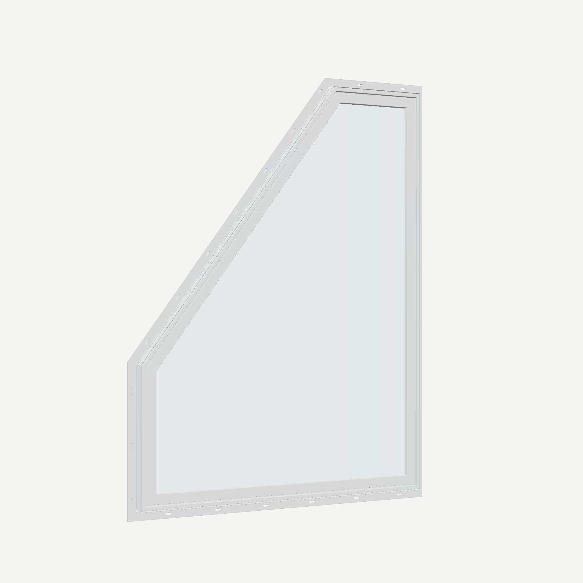 Opposite exterior angle of the 36 × 48 inch polygon (left), white exterior / white interior, with nailing flange