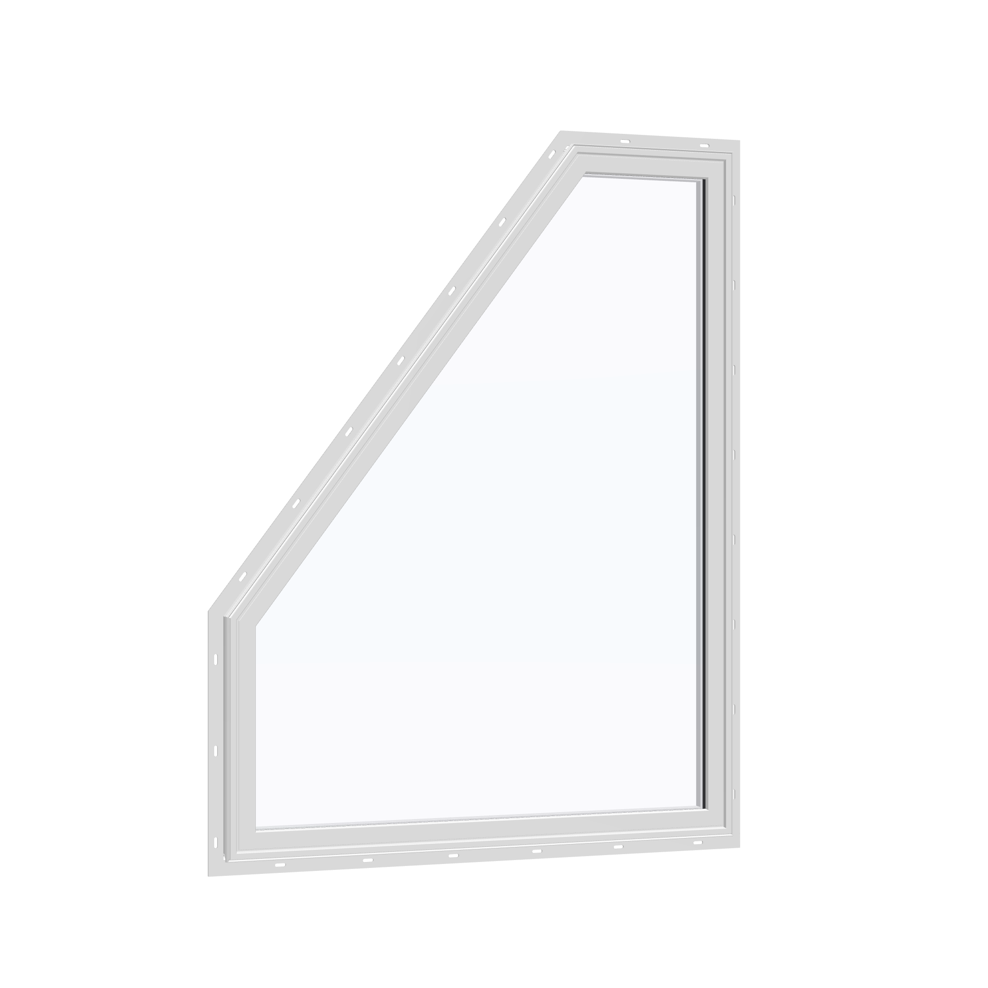 Opposite exterior angle of the 36 × 48 inch polygon (left), white exterior / white interior, with nailing flange