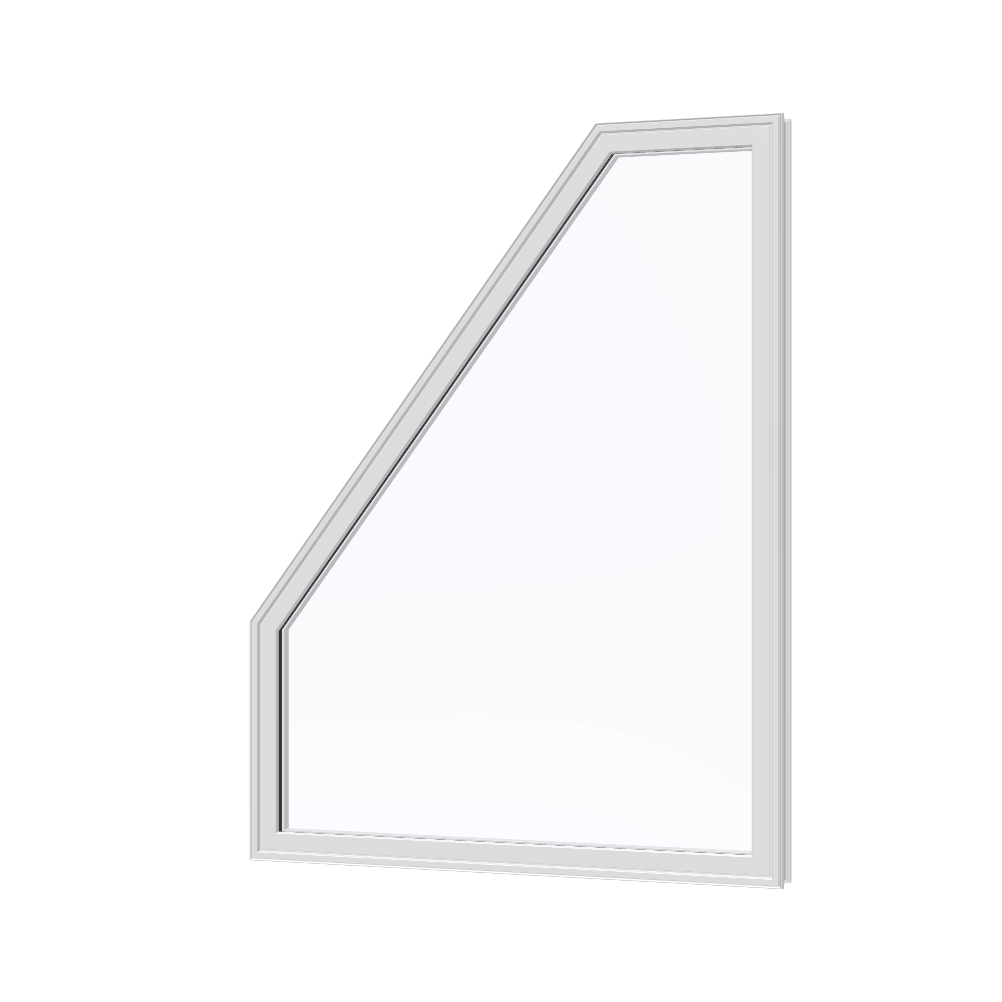 Angled exterior view of the 36 × 48 inch polygon (left), white exterior / white interior, without nailing flange