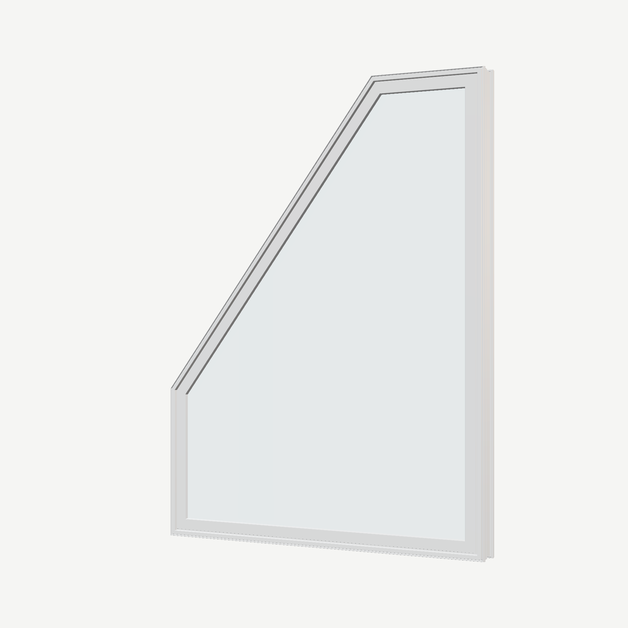 Angled exterior view of the 36 × 48 inch polygon (left), white exterior / white interior, without nailing flange