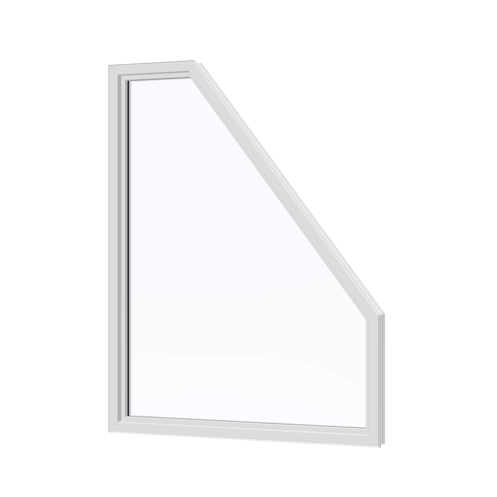 Angled interior view of the 36 × 48 inch polygon (left), white exterior / white interior, without nailing flange