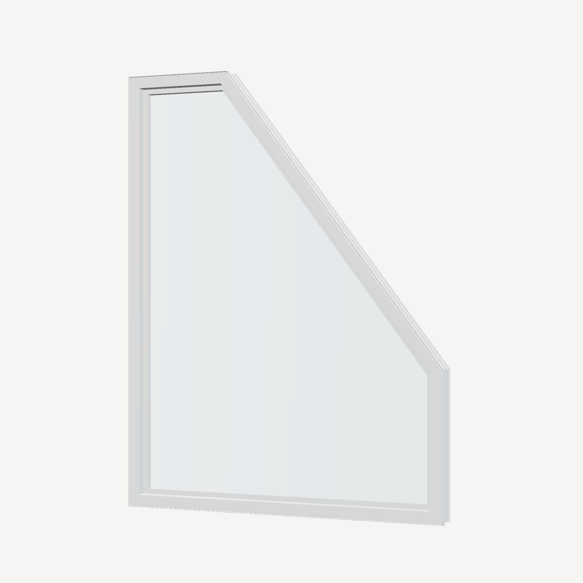 Angled interior view of the 36 × 48 inch polygon (left), white exterior / white interior, without nailing flange