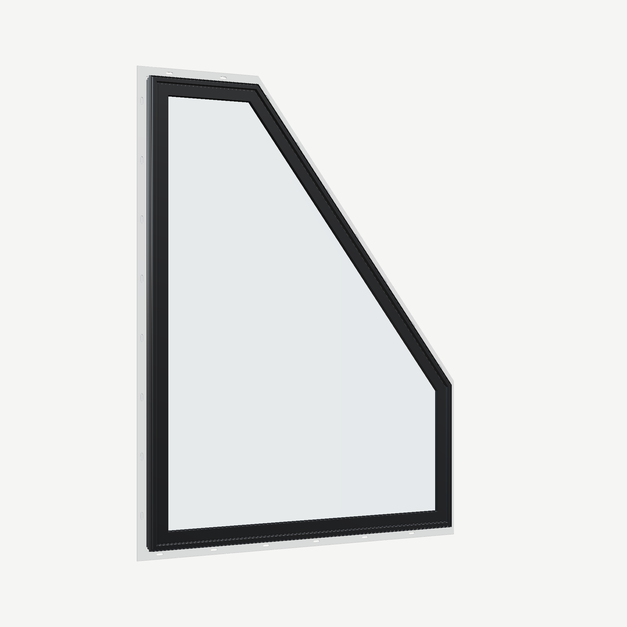 Opposite exterior angle of the 36 × 48 inch polygon (right), black exterior / white interior, with nailing flange