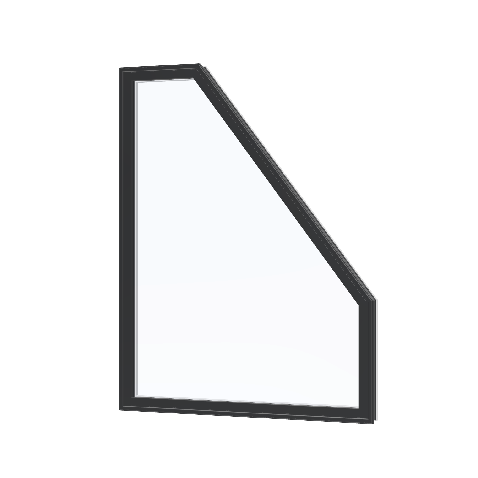 Angled exterior view of the 36 × 48 inch polygon (right), black exterior / white interior, without nailing flange