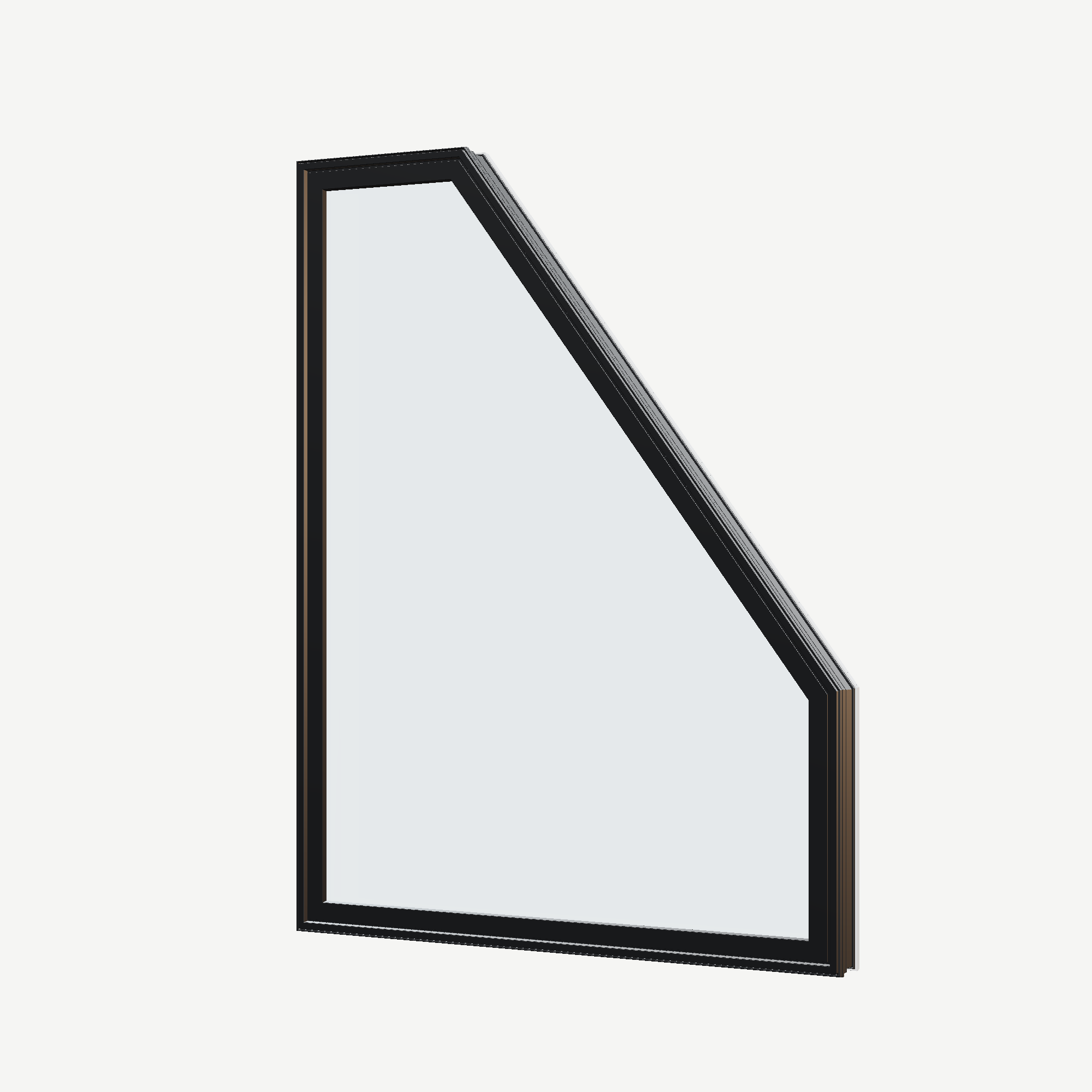 Angled exterior view of the 36 × 48 inch polygon (right), black exterior / white interior, without nailing flange