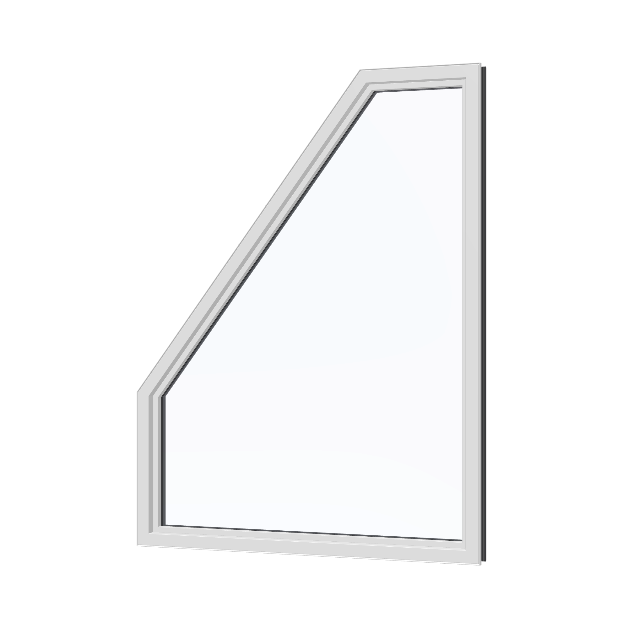 Angled interior view of the 36 × 48 inch polygon (right), black exterior / white interior, without nailing flange