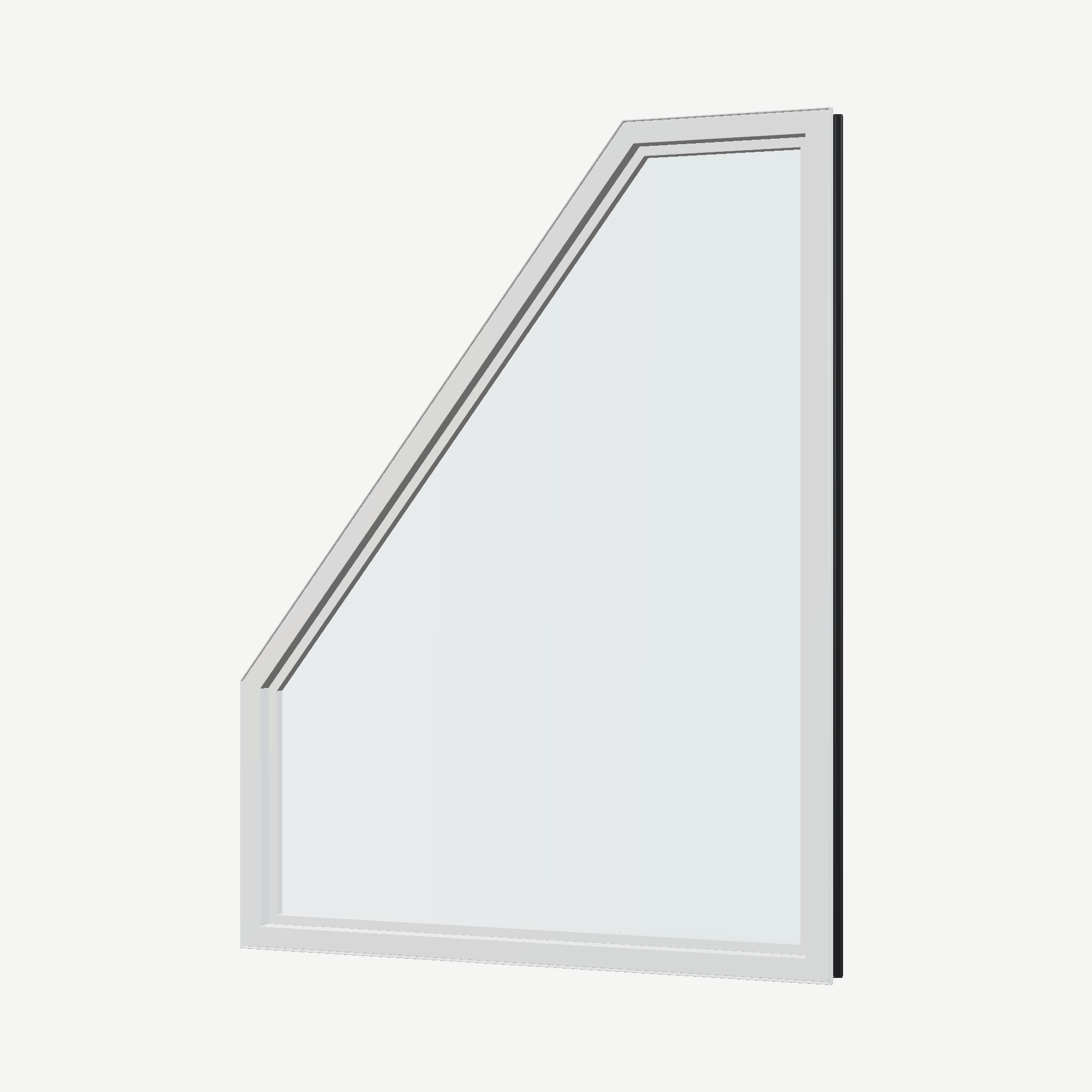 Angled interior view of the 36 × 48 inch polygon (right), black exterior / white interior, without nailing flange