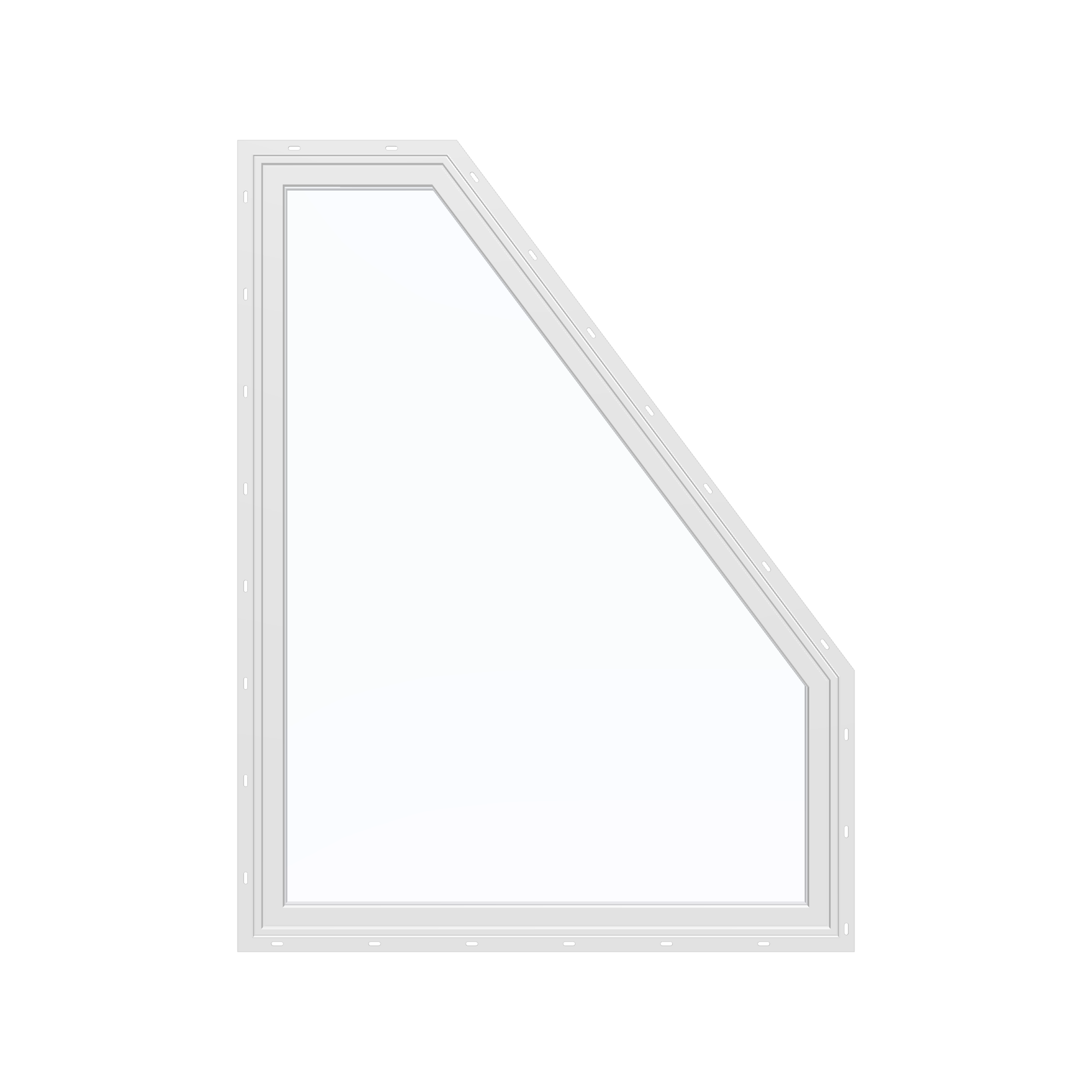 Straight exterior view of the 36 × 48 inch polygon (right), white exterior / white interior, with nailing flange