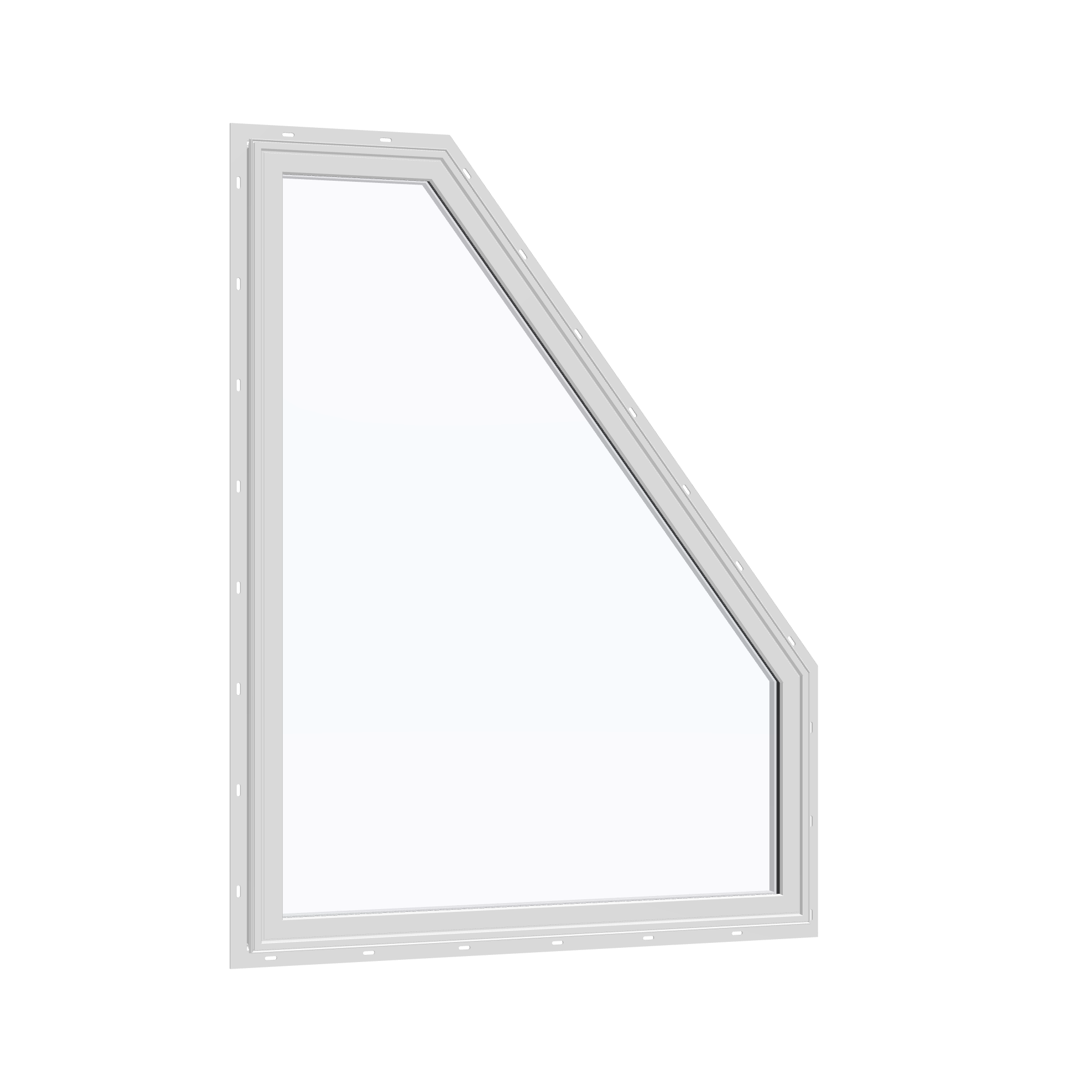 Opposite exterior angle of the 36 × 48 inch polygon (right), white exterior / white interior, with nailing flange