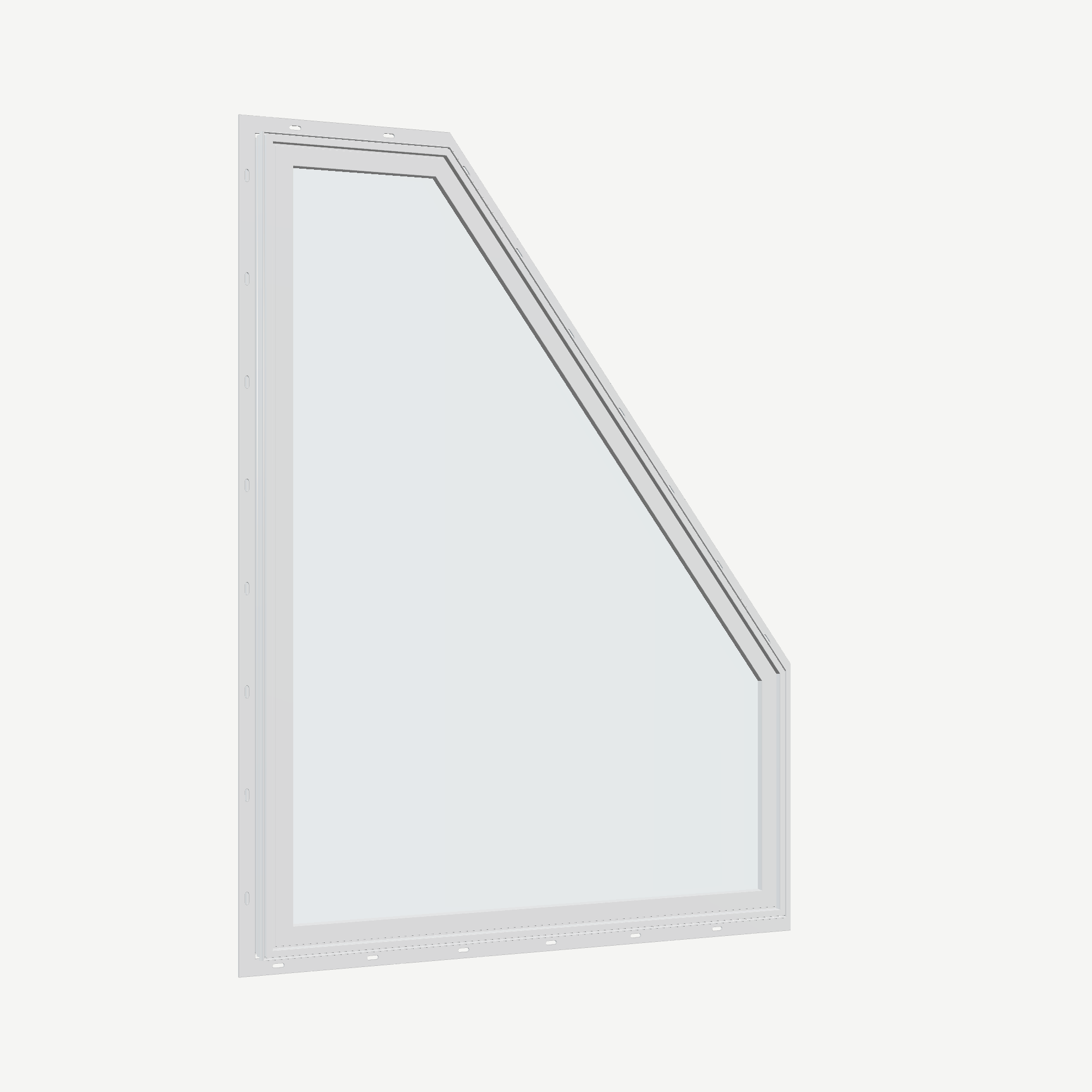 Opposite exterior angle of the 36 × 48 inch polygon (right), white exterior / white interior, with nailing flange