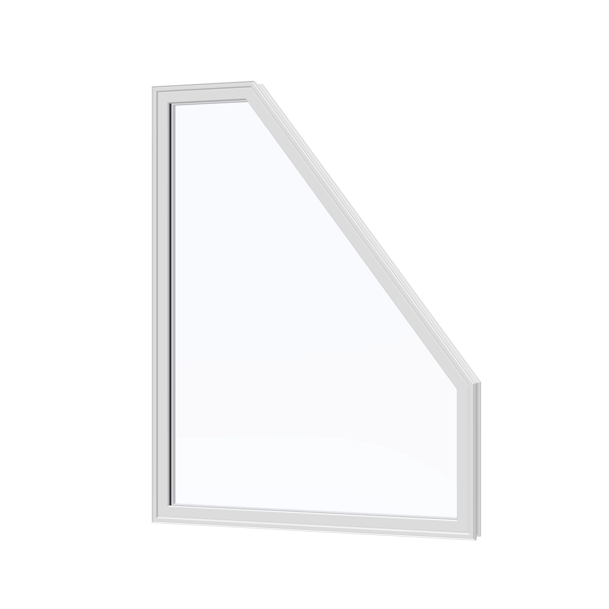 Angled exterior view of the 36 × 48 inch polygon (right), white exterior / white interior, without nailing flange