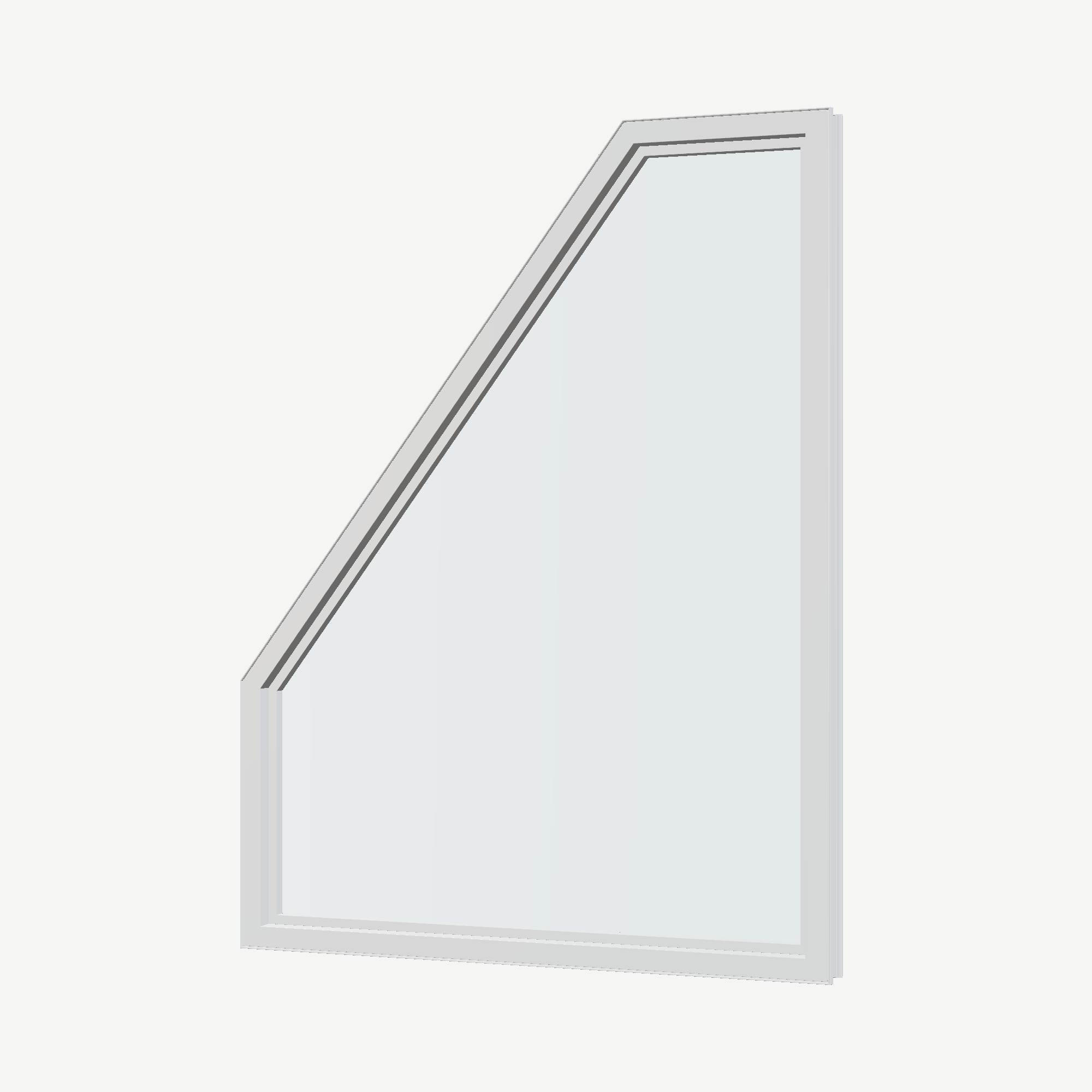 Angled interior view of the 36 × 48 inch polygon (right), white exterior / white interior, without nailing flange