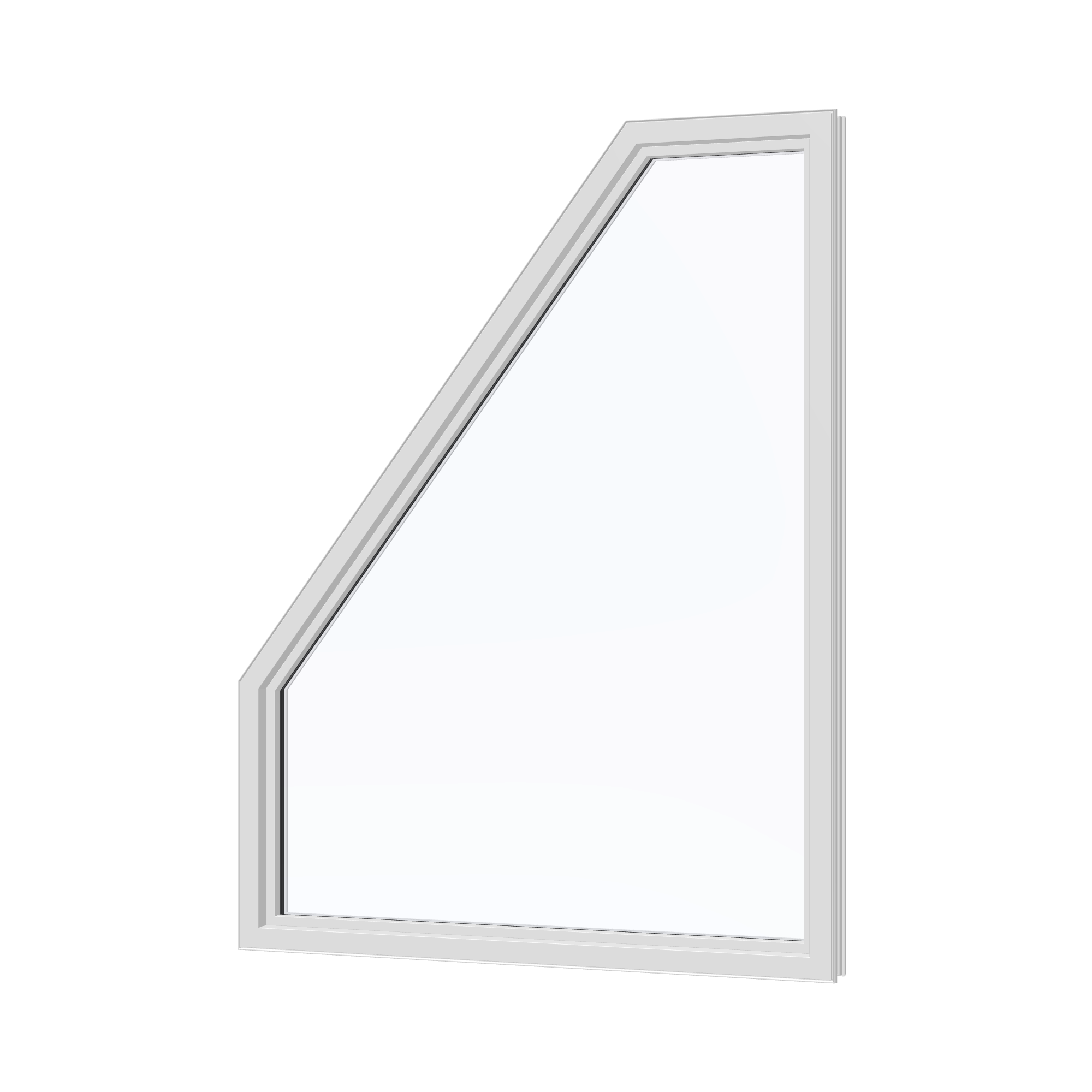 Angled interior view of the 36 × 48 inch polygon (right), white exterior / white interior, without nailing flange
