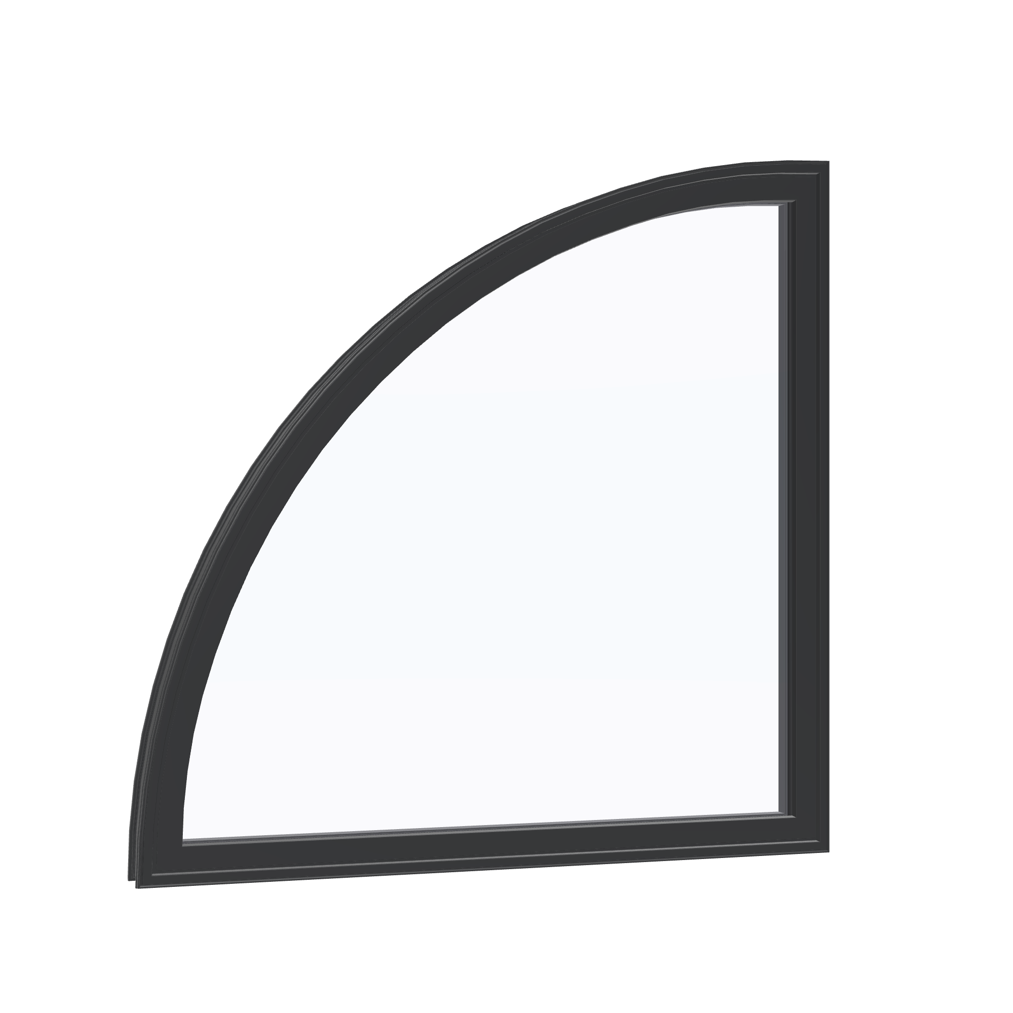 Opposite exterior angle of the 36 × 36 inch quarter round (left), black exterior / black interior, without nailing flange