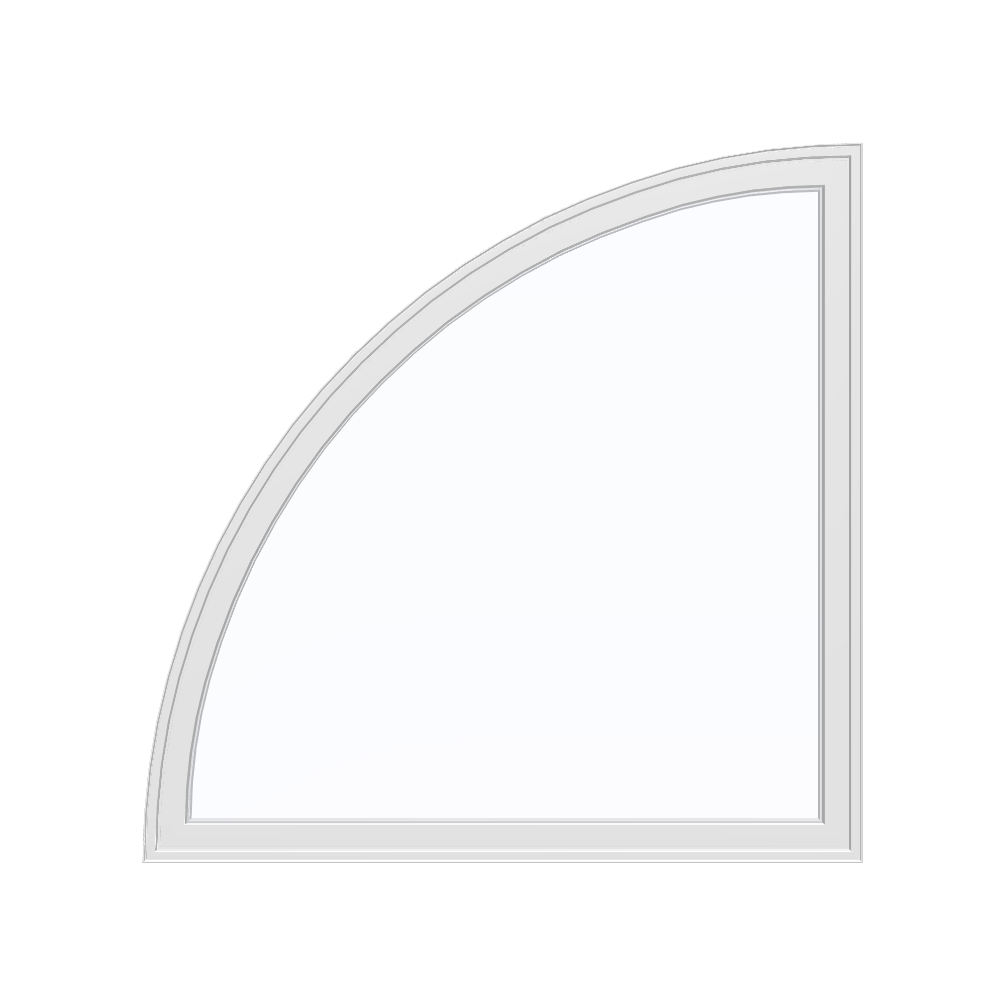 Straight exterior view of the 36 × 36 inch quarter round (left), white exterior / white interior, without nailing flange