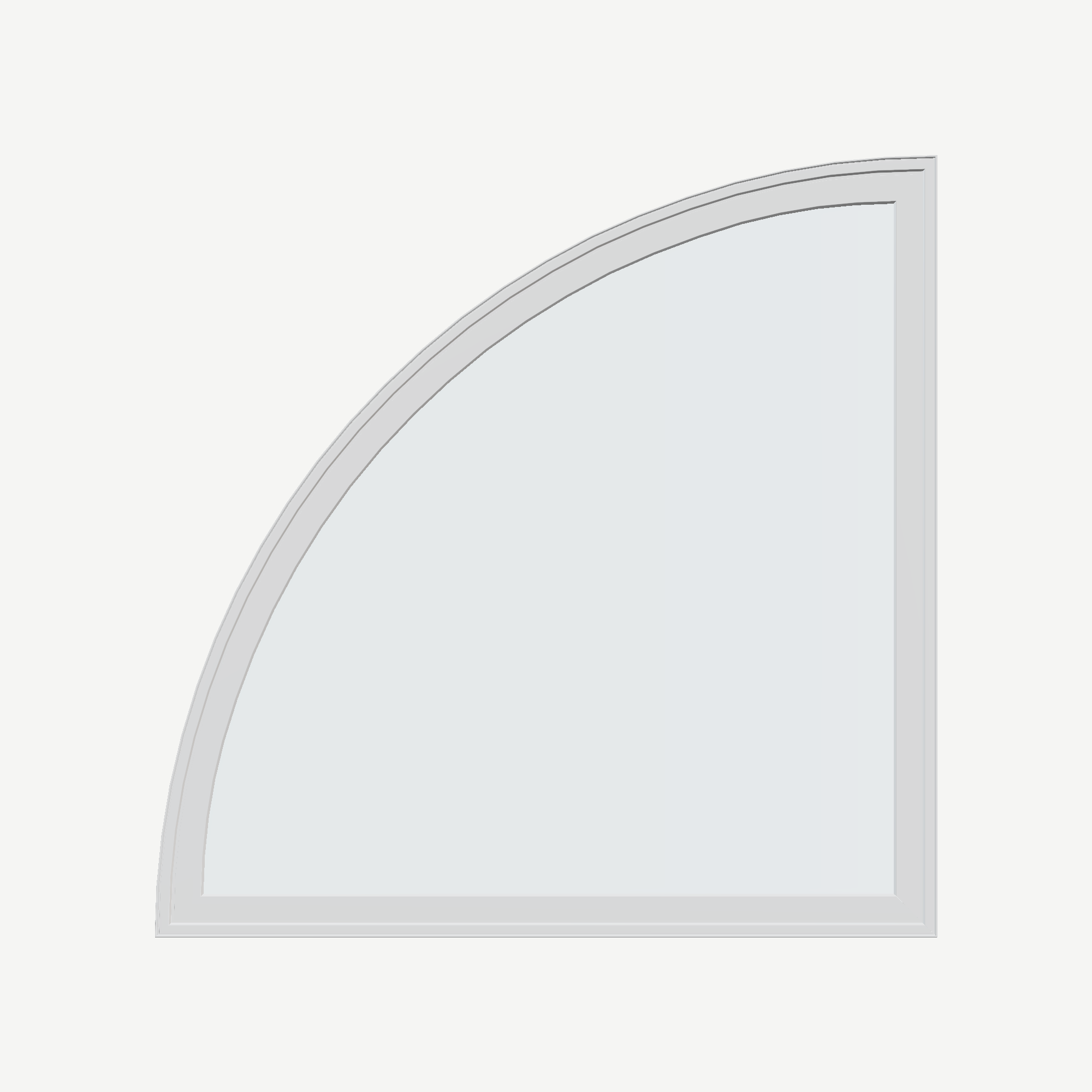 Straight exterior view of the 36 × 36 inch quarter round (left), white exterior / white interior, without nailing flange