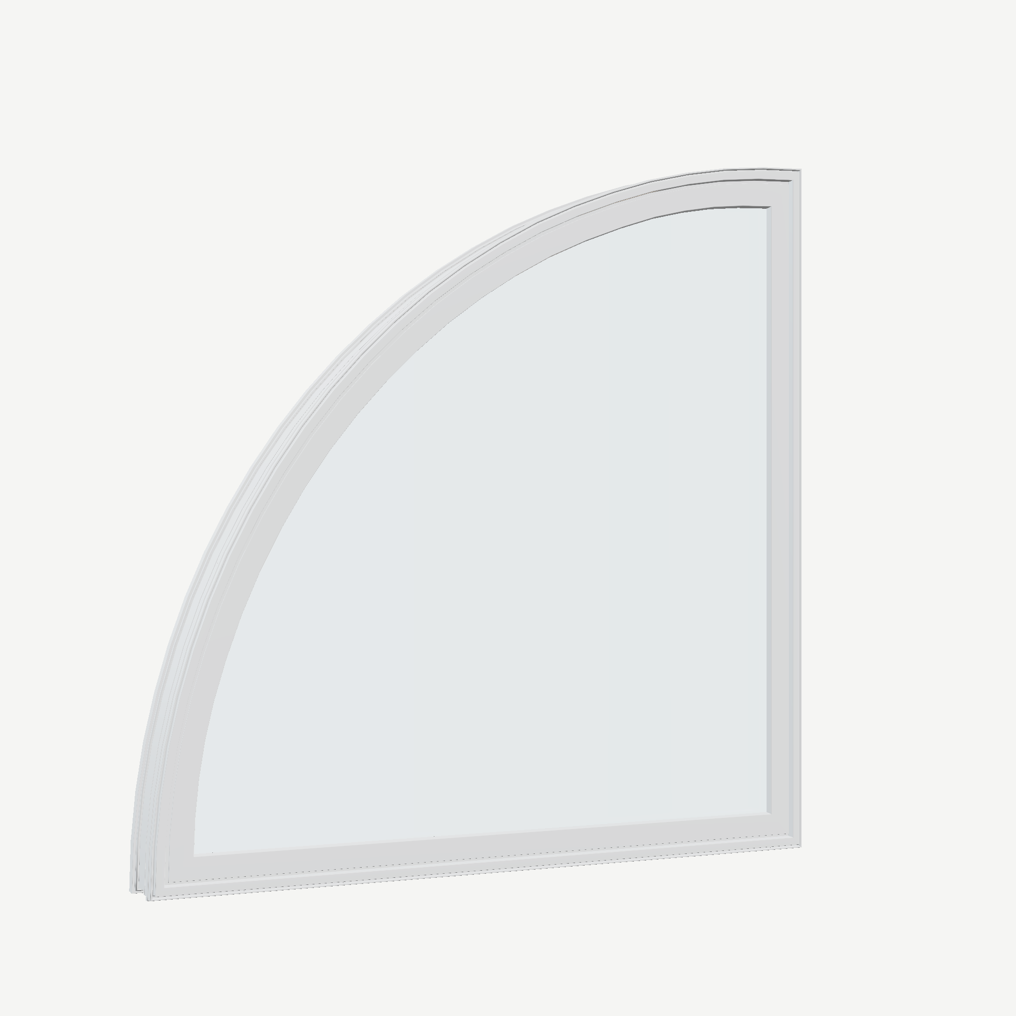 Opposite exterior angle of the 36 × 36 inch quarter round (left), white exterior / white interior, without nailing flange
