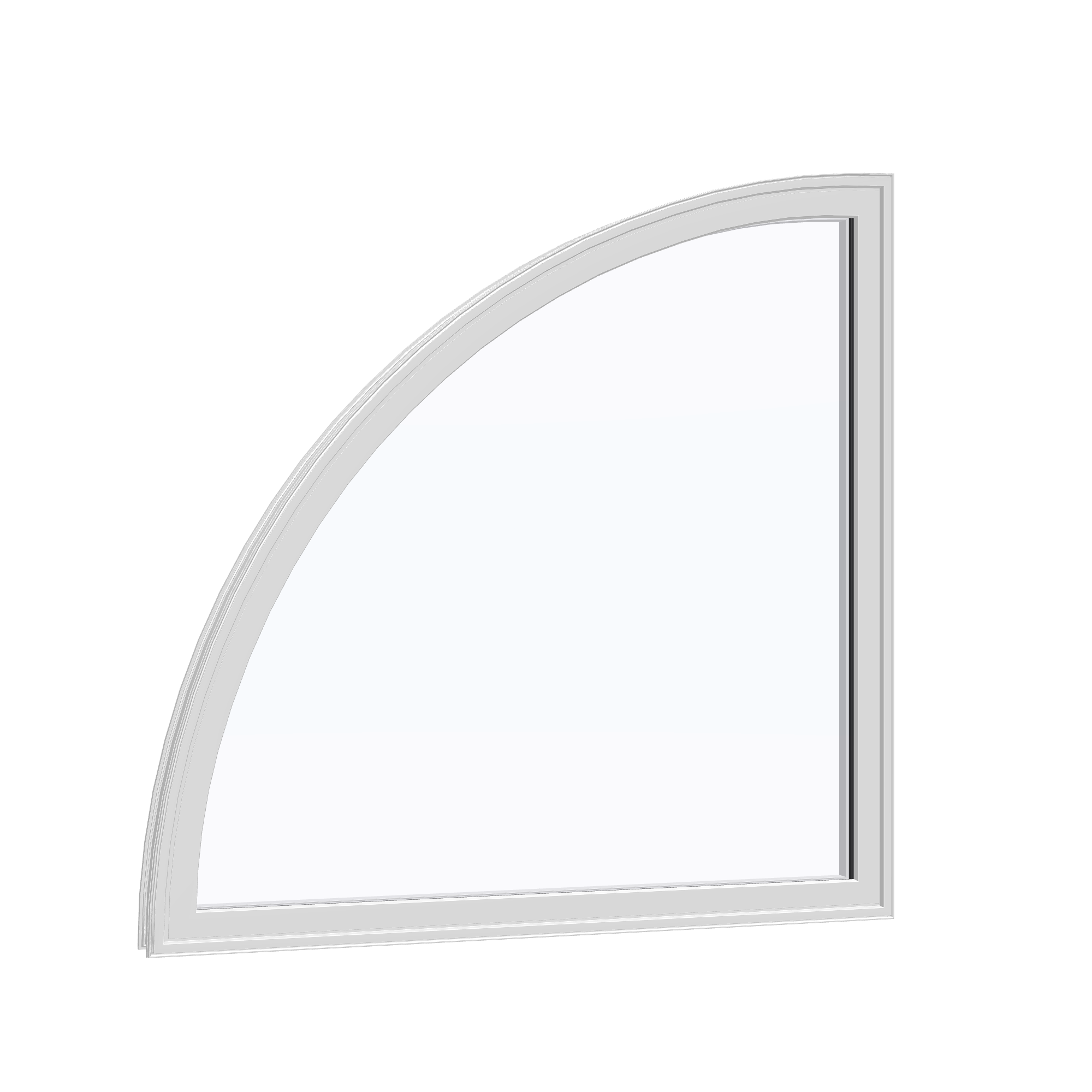 Opposite exterior angle of the 36 × 36 inch quarter round (left), white exterior / white interior, without nailing flange