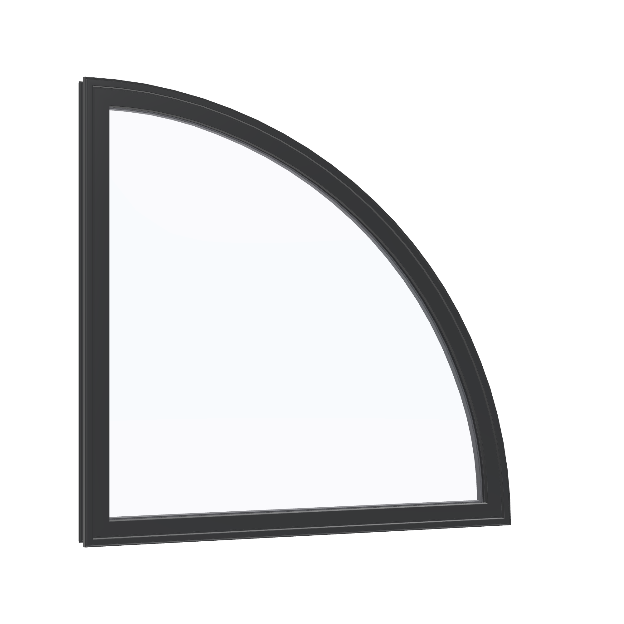 Opposite exterior angle of the 36 × 36 inch quarter round (right), black exterior / black interior, without nailing flange