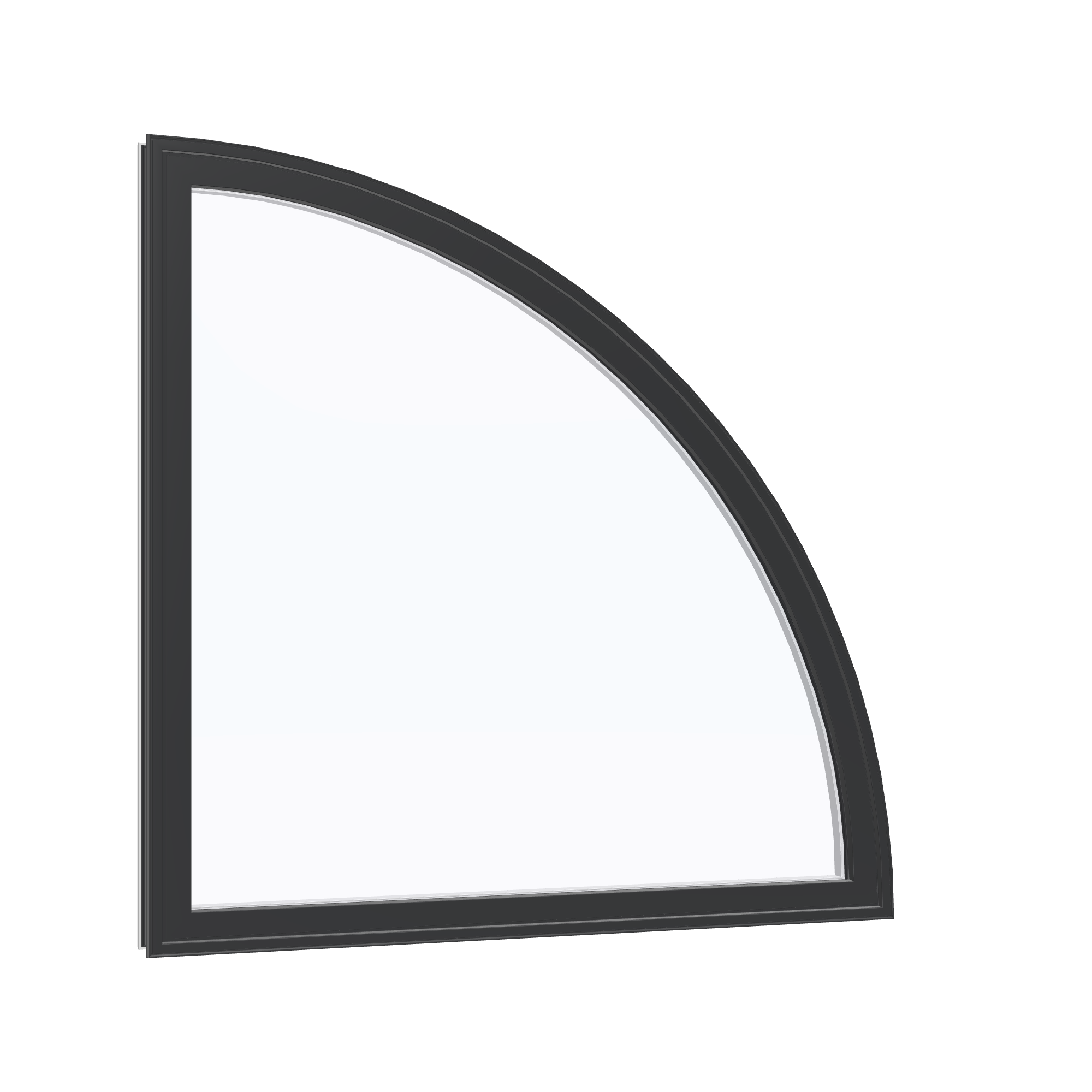 Opposite exterior angle of the 36 × 36 inch quarter round (right), black exterior / white interior, without nailing flange