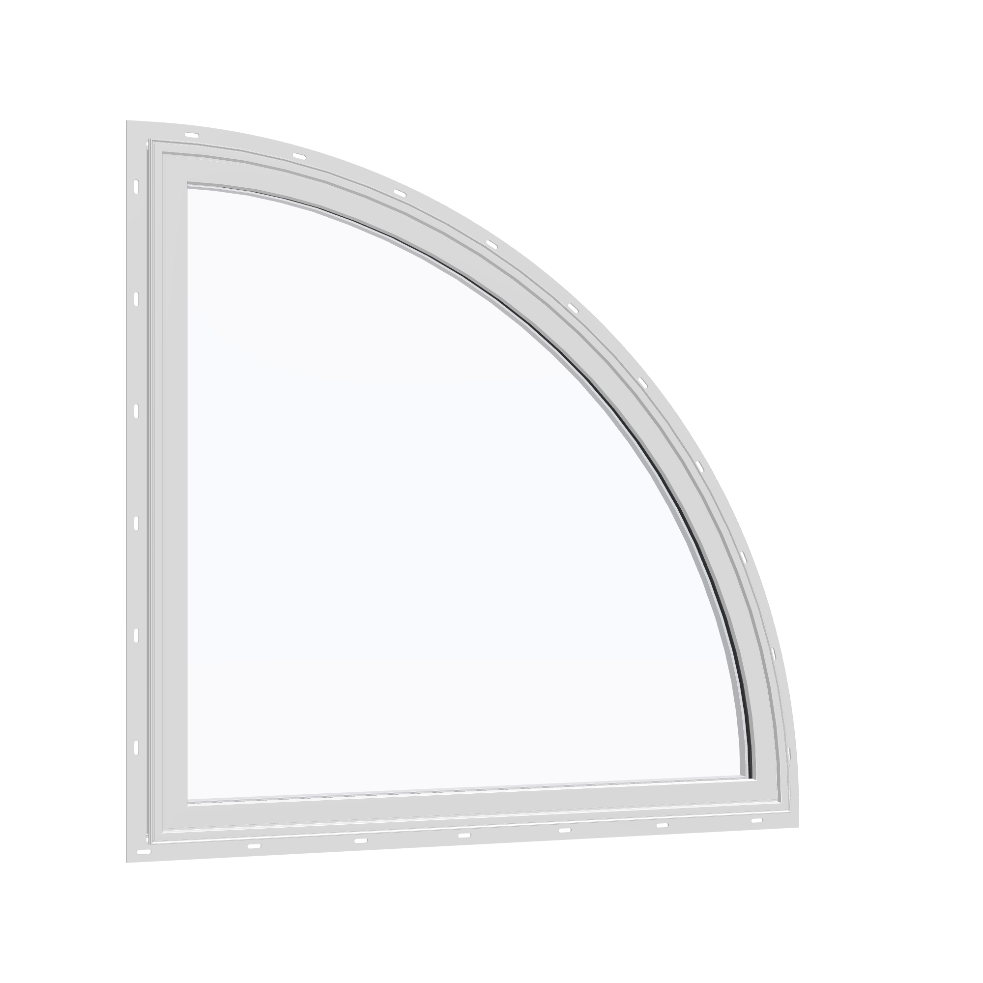 Opposite exterior angle of the 36 × 36 inch quarter round (right), white exterior / white interior, with nailing flange