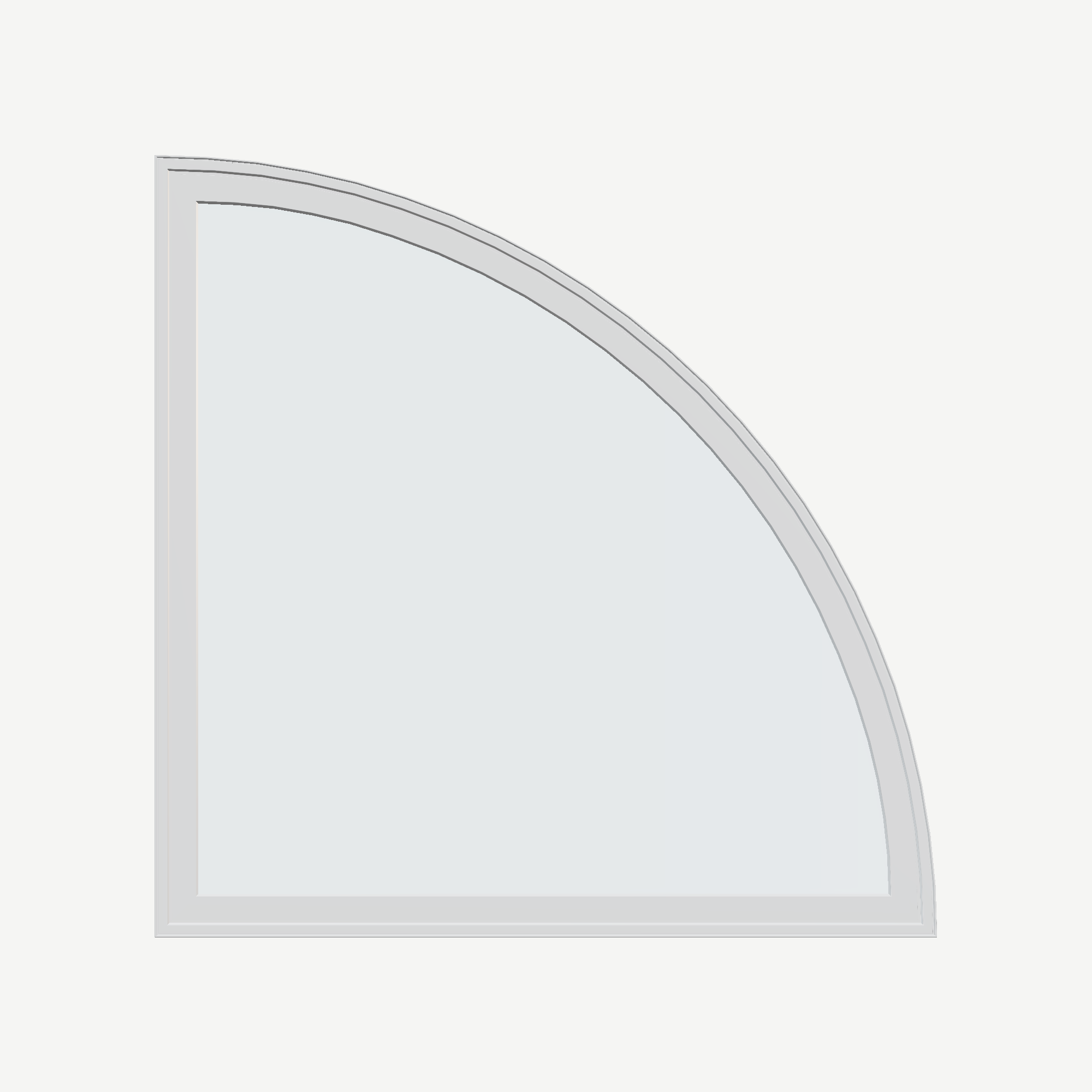 Straight exterior view of the 36 × 36 inch quarter round (right), white exterior / white interior, without nailing flange
