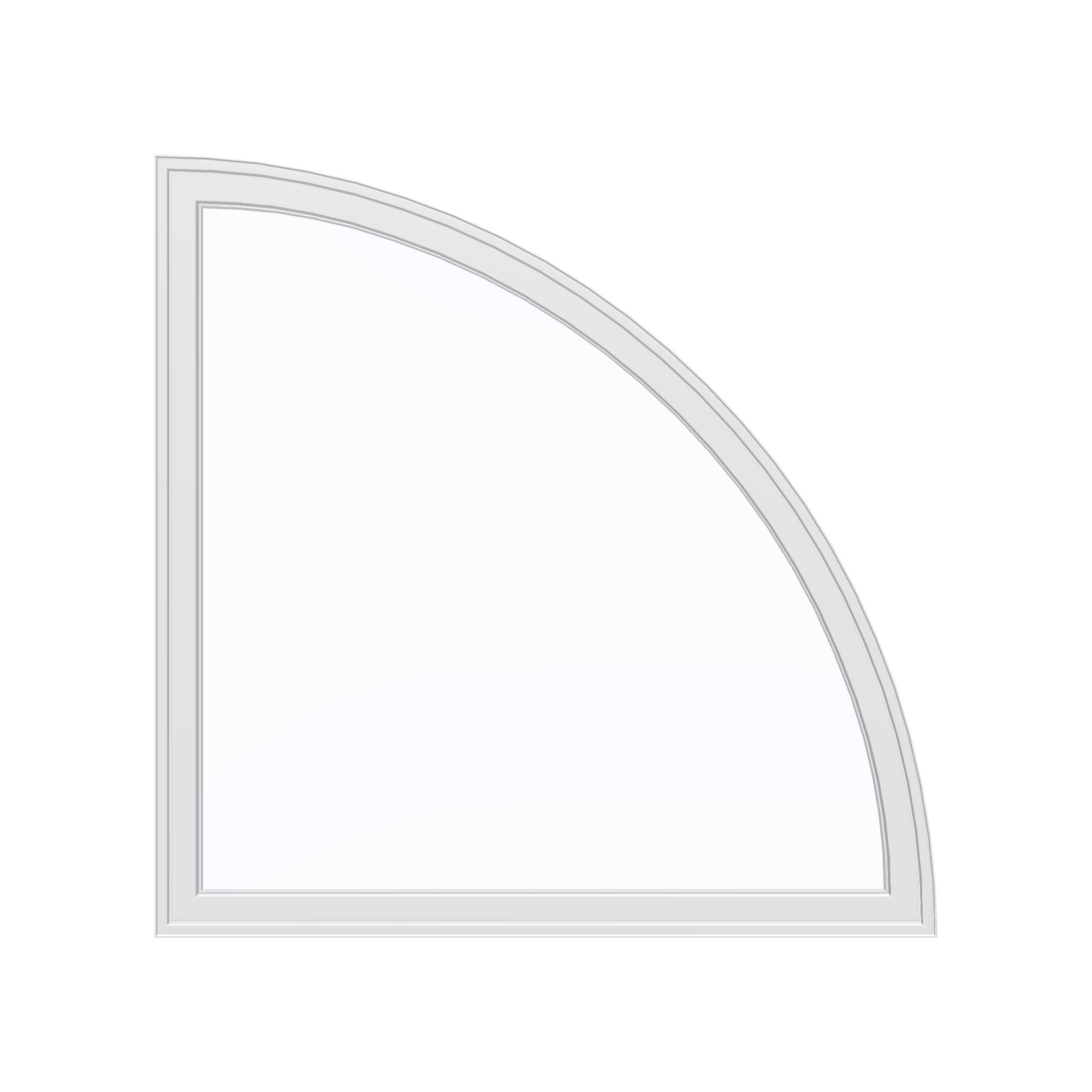 Straight exterior view of the 36 × 36 inch quarter round (right), white exterior / white interior, without nailing flange