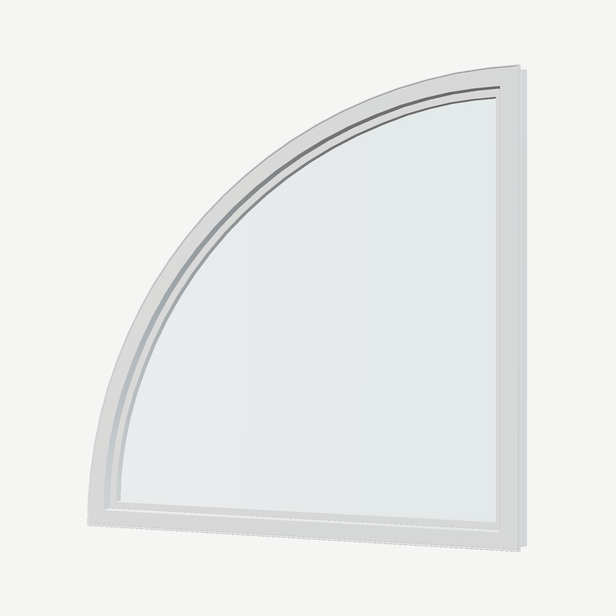 Angled interior view of the 36 × 36 inch quarter round (right), white exterior / white interior, without nailing flange