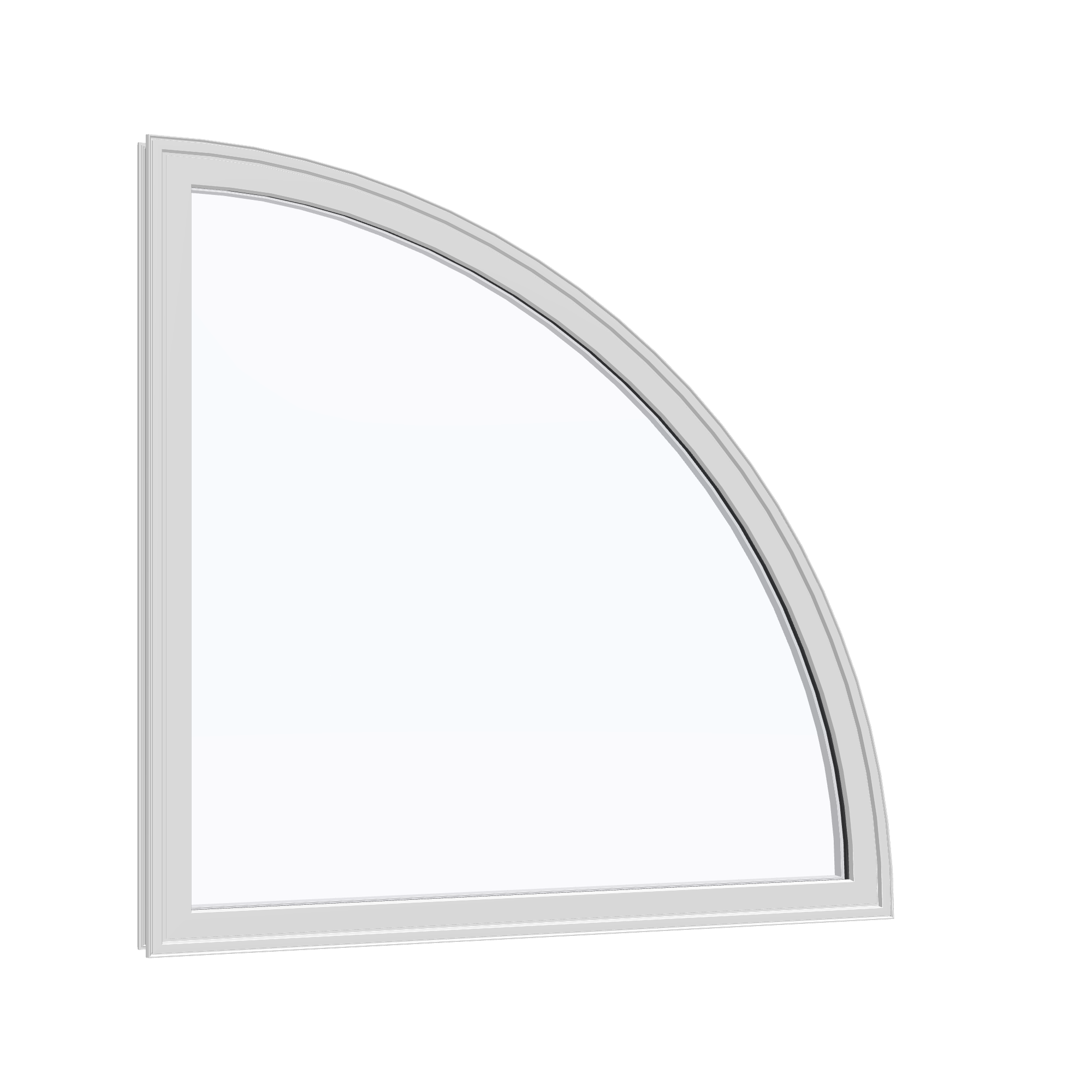 Opposite exterior angle of the 36 × 36 inch quarter round (right), white exterior / white interior, without nailing flange