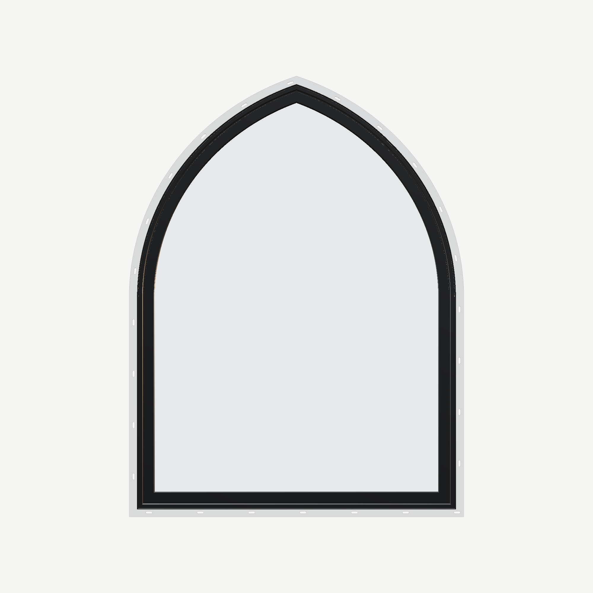 Straight exterior view of the 36 × 48 inch raised gothic, black exterior / black interior, with nailing flange
