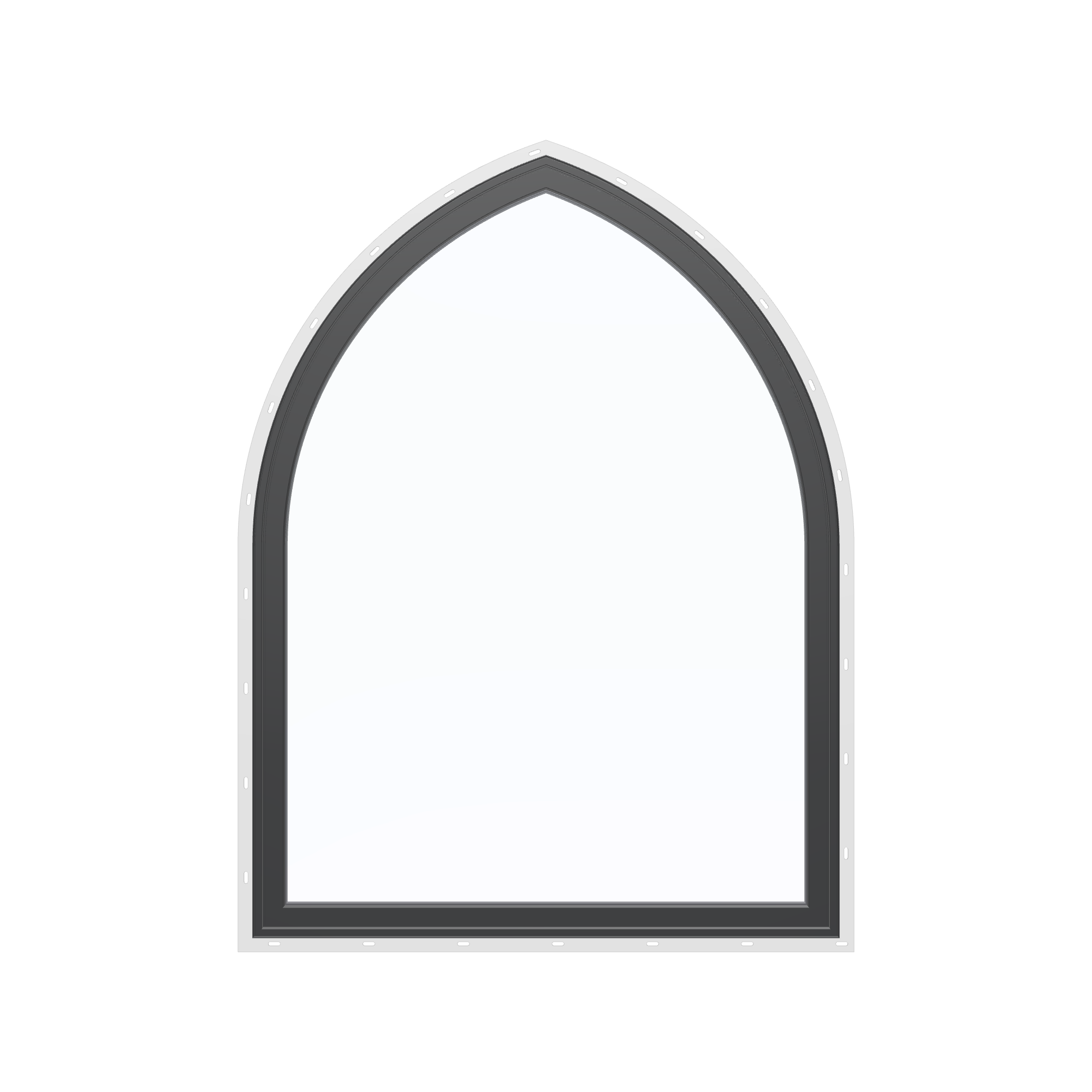 Straight exterior view of the 36 × 48 inch raised gothic, black exterior / black interior, with nailing flange
