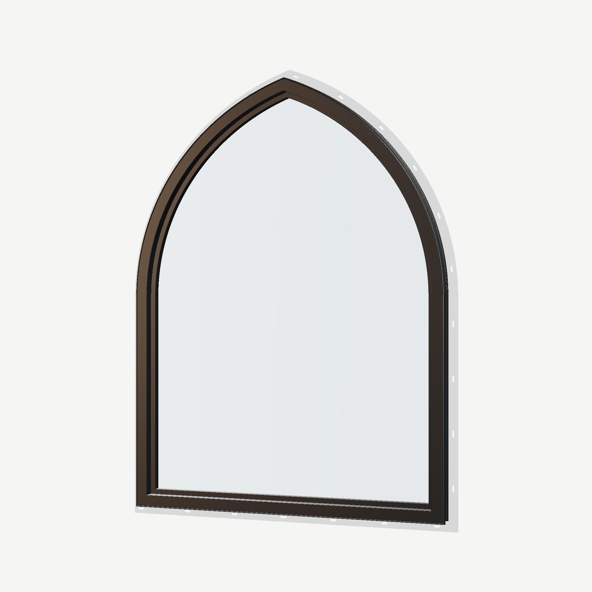 Angled interior view of the 36 × 48 inch raised gothic, black exterior / black interior, with nailing flange