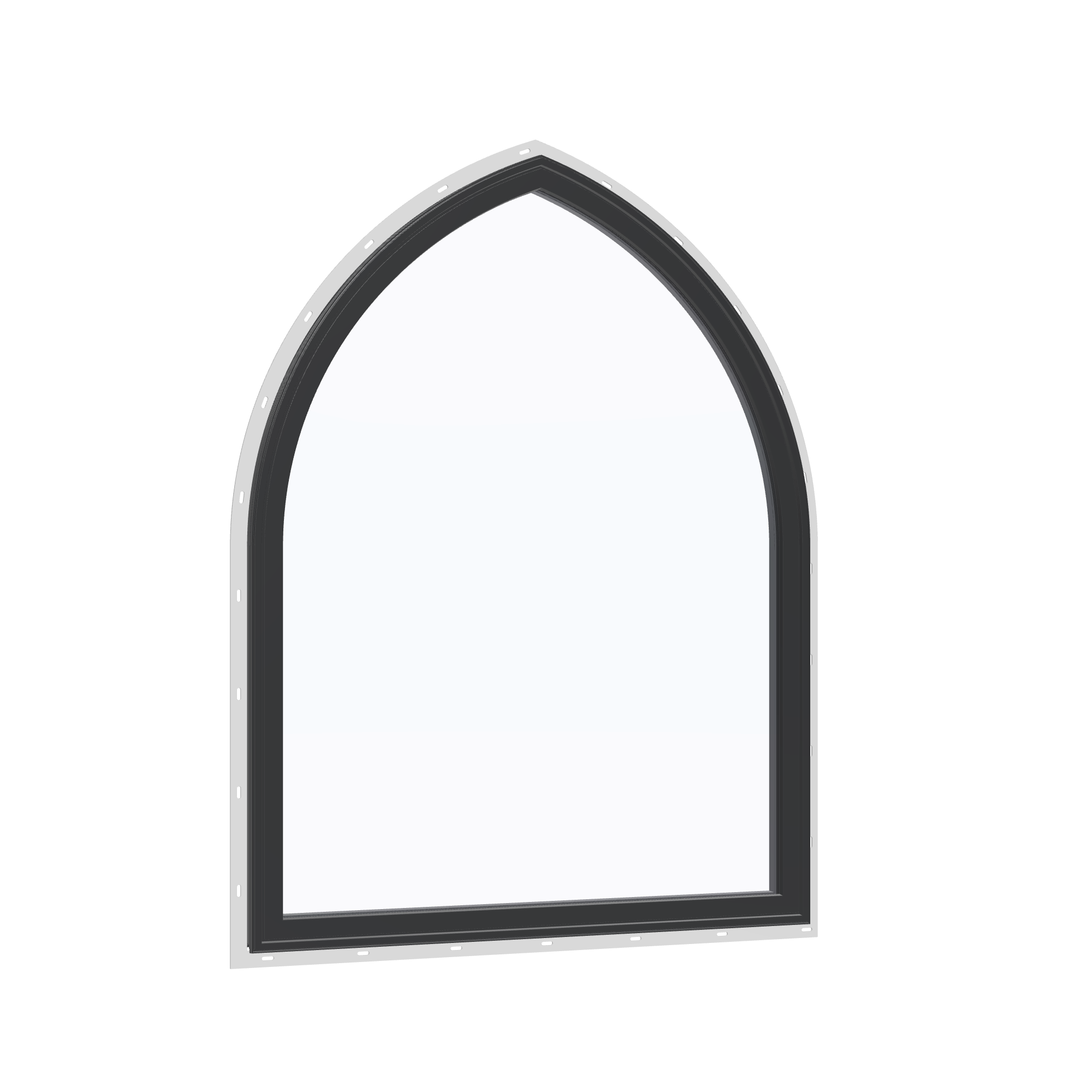 Opposite exterior angle of the 36 × 48 inch raised gothic, black exterior / black interior, with nailing flange